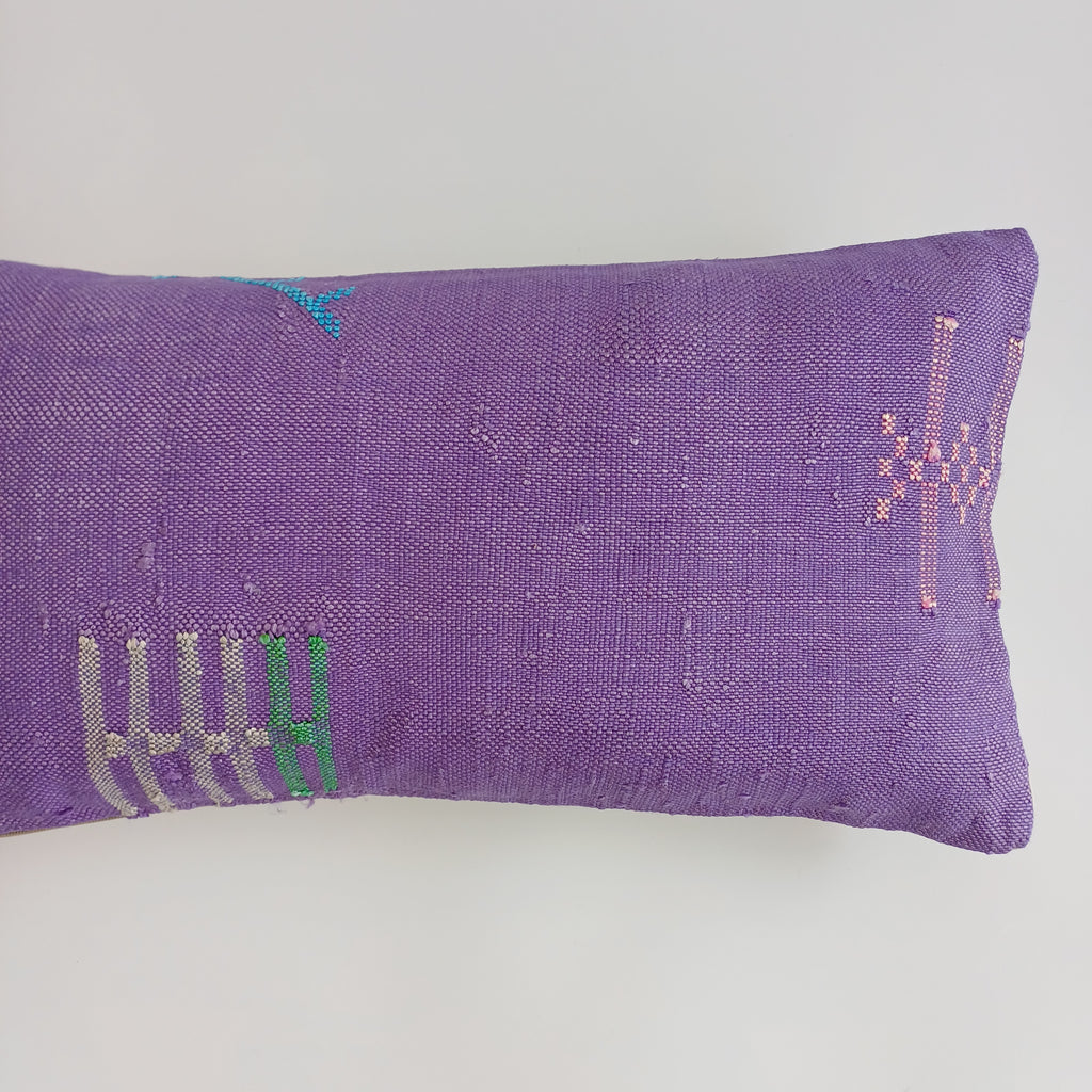 Moroccan Handmade Purple Cactus Silk Cushion Cover 24''x12'' / 60x30 CM