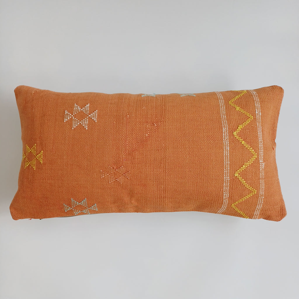 Moroccan Handmade Sunset Orange Cactus Silk Cushion Cover 24''x12'' / 60x30 CM