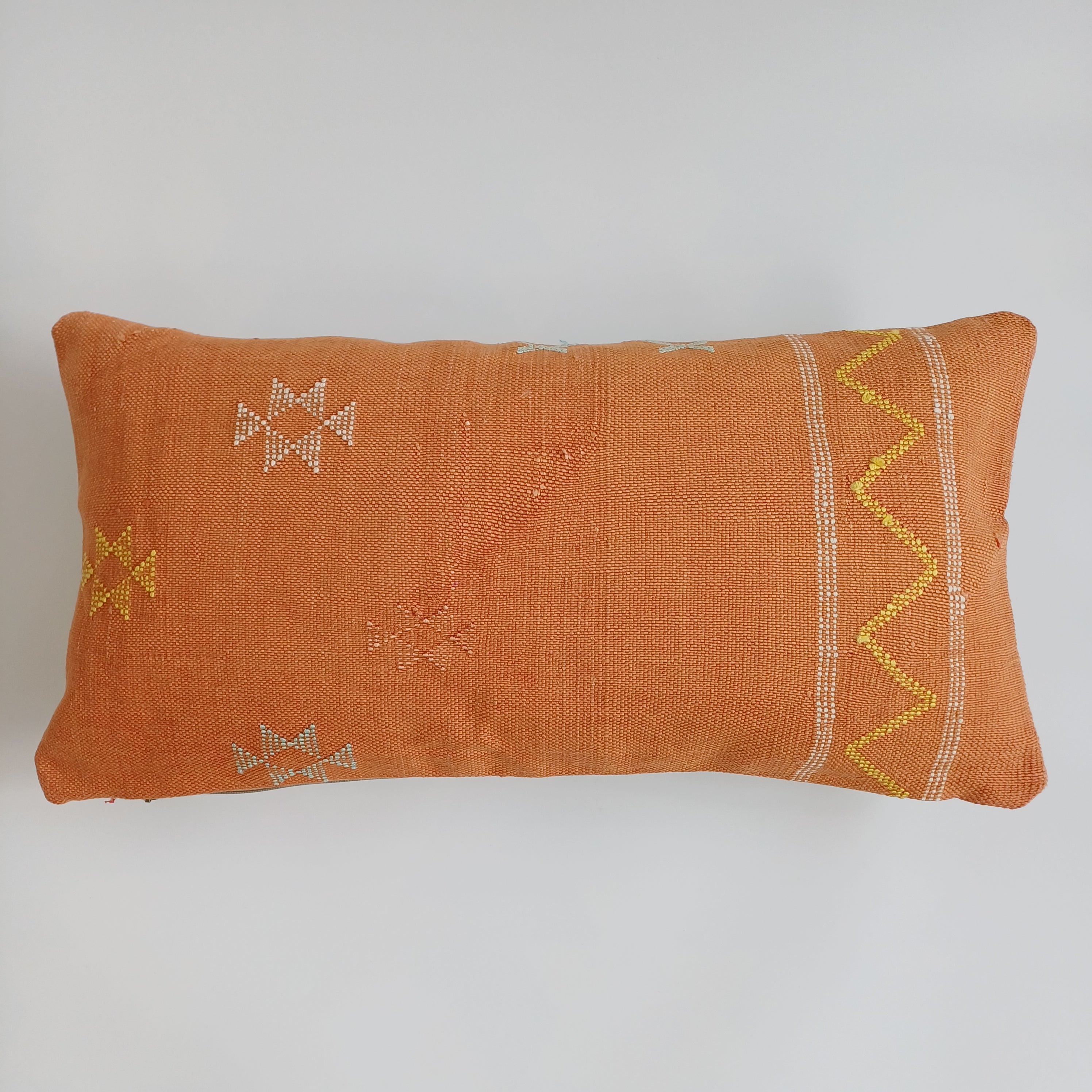 Moroccan Handmade Sunset Orange Cactus Silk Cushion Cover 24''x12'' / 60x30 CM