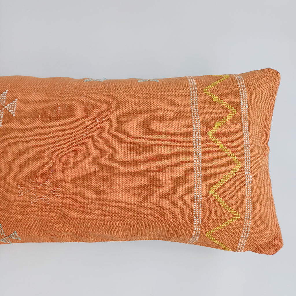 Moroccan Handmade Sunset Orange Cactus Silk Cushion Cover 24''x12'' / 60x30 CM