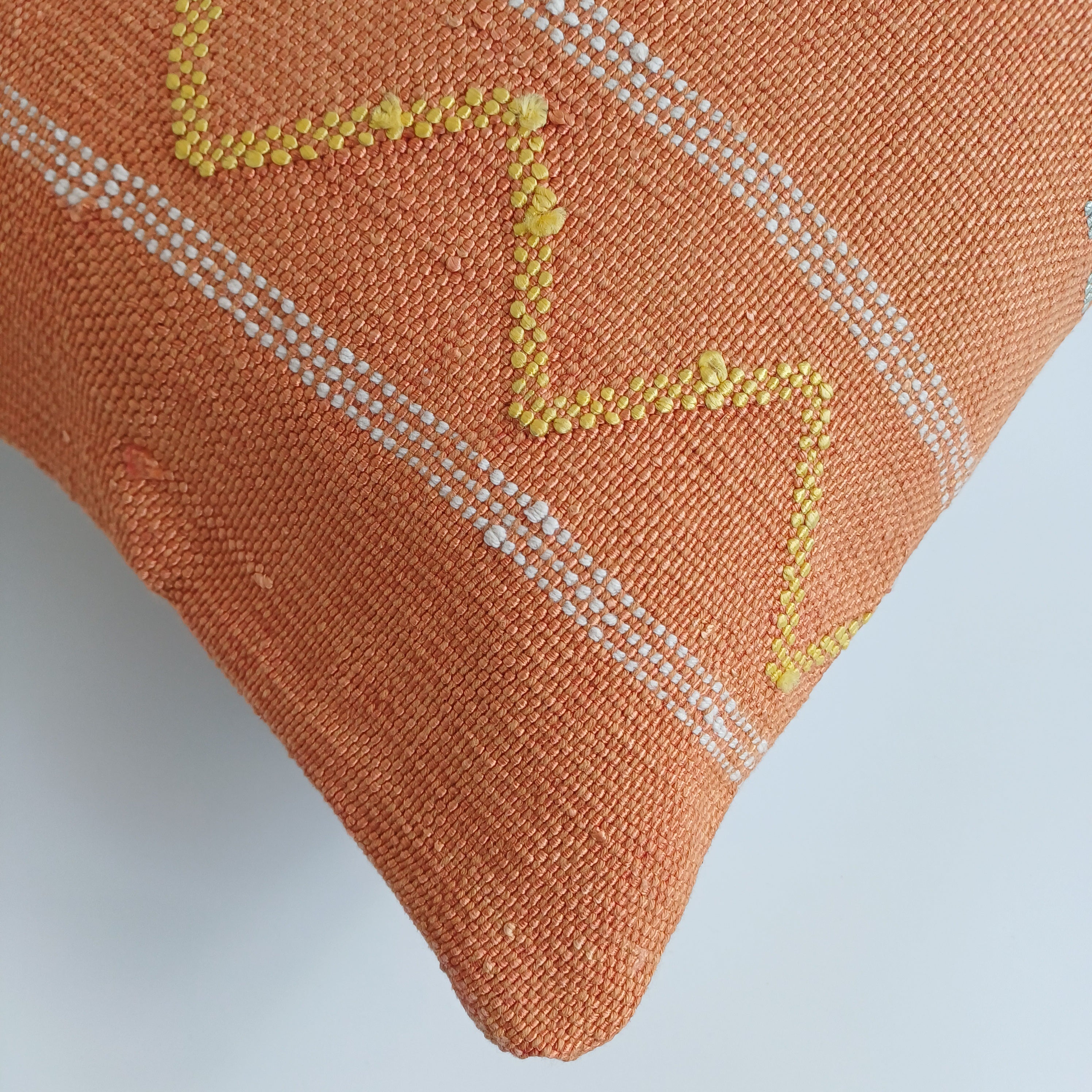 Moroccan Handmade Sunset Orange Cactus Silk Cushion Cover 24''x12'' / 60x30 CM