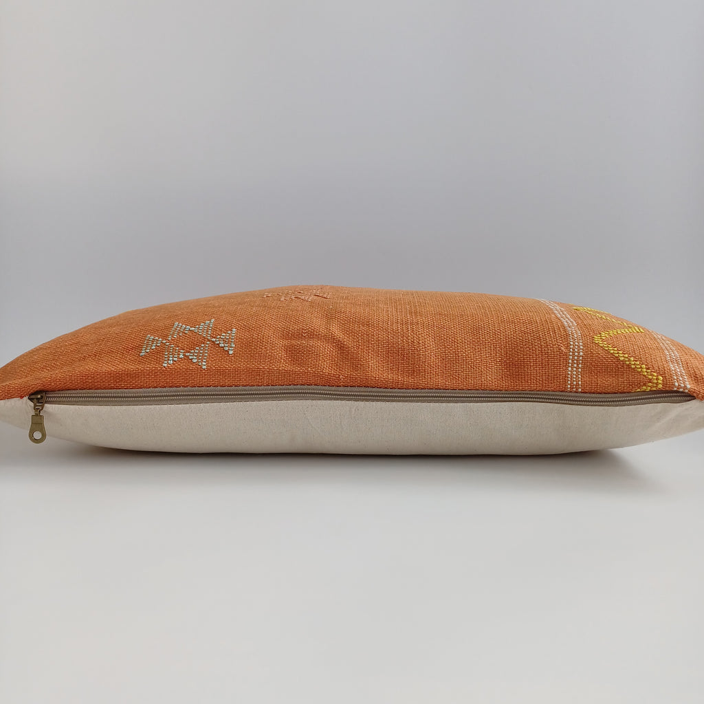 Moroccan Handmade Sunset Orange Cactus Silk Cushion Cover 24''x12'' / 60x30 CM