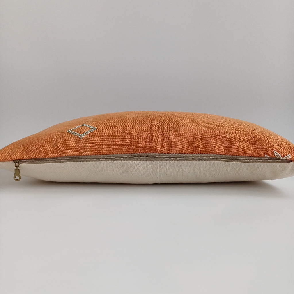 Moroccan Handmade Sunset Orange Cactus Silk Cushion Cover 24''x12'' / 60x30 CM