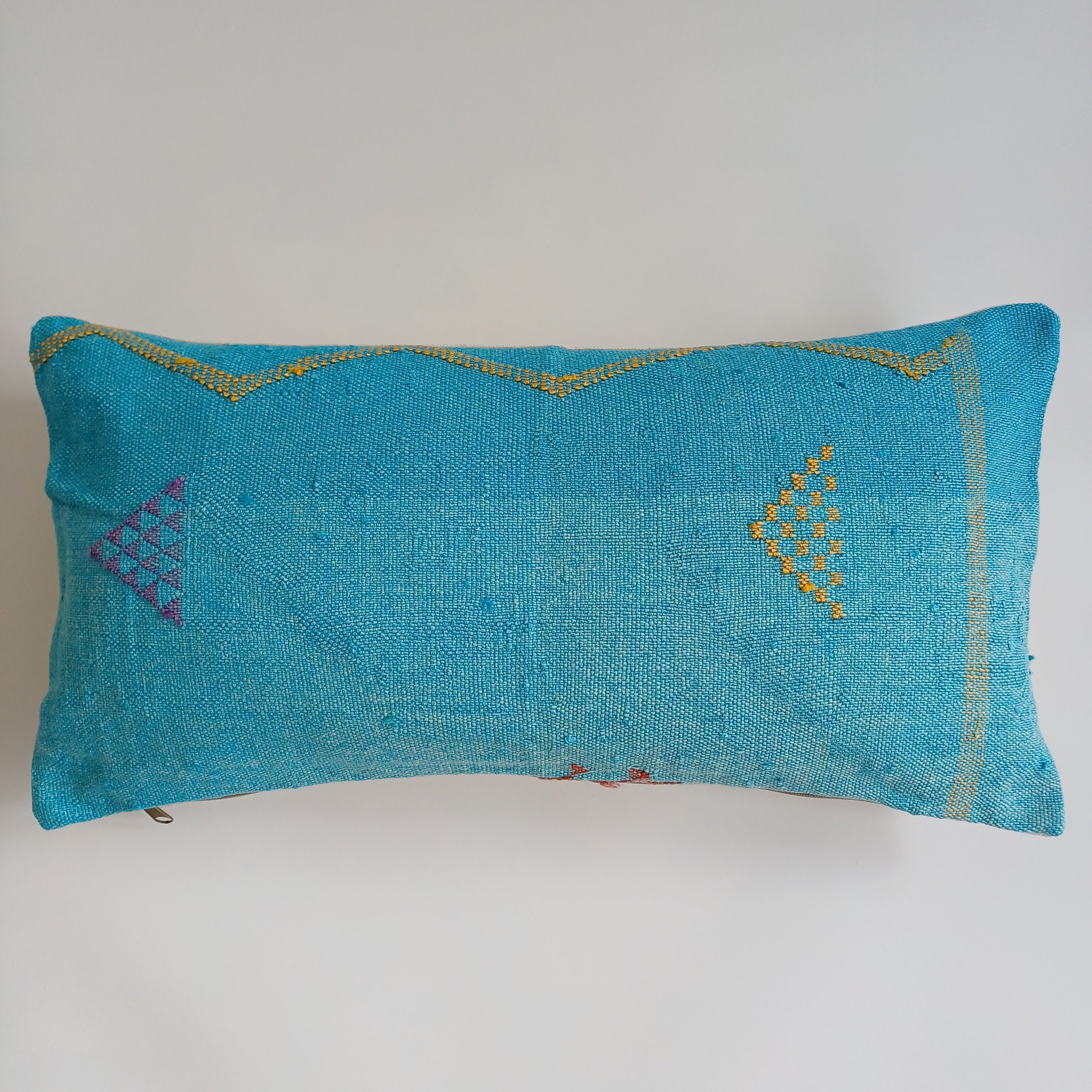 Moroccan Handmade Blue Cactus Silk Cushion Cover 24''x12'' / 60x30 CM