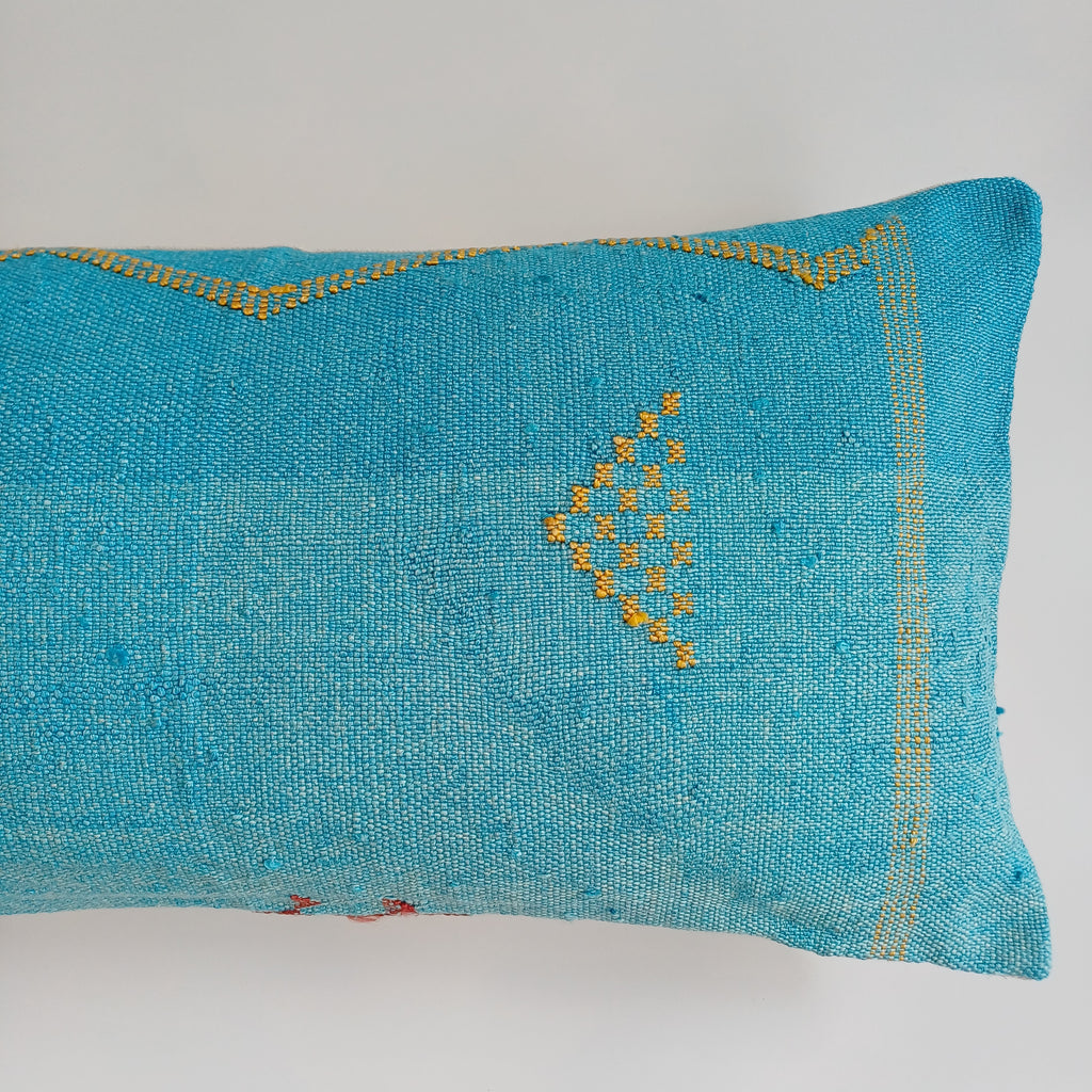 Moroccan Handmade Blue Cactus Silk Cushion Cover 24''x12'' / 60x30 CM