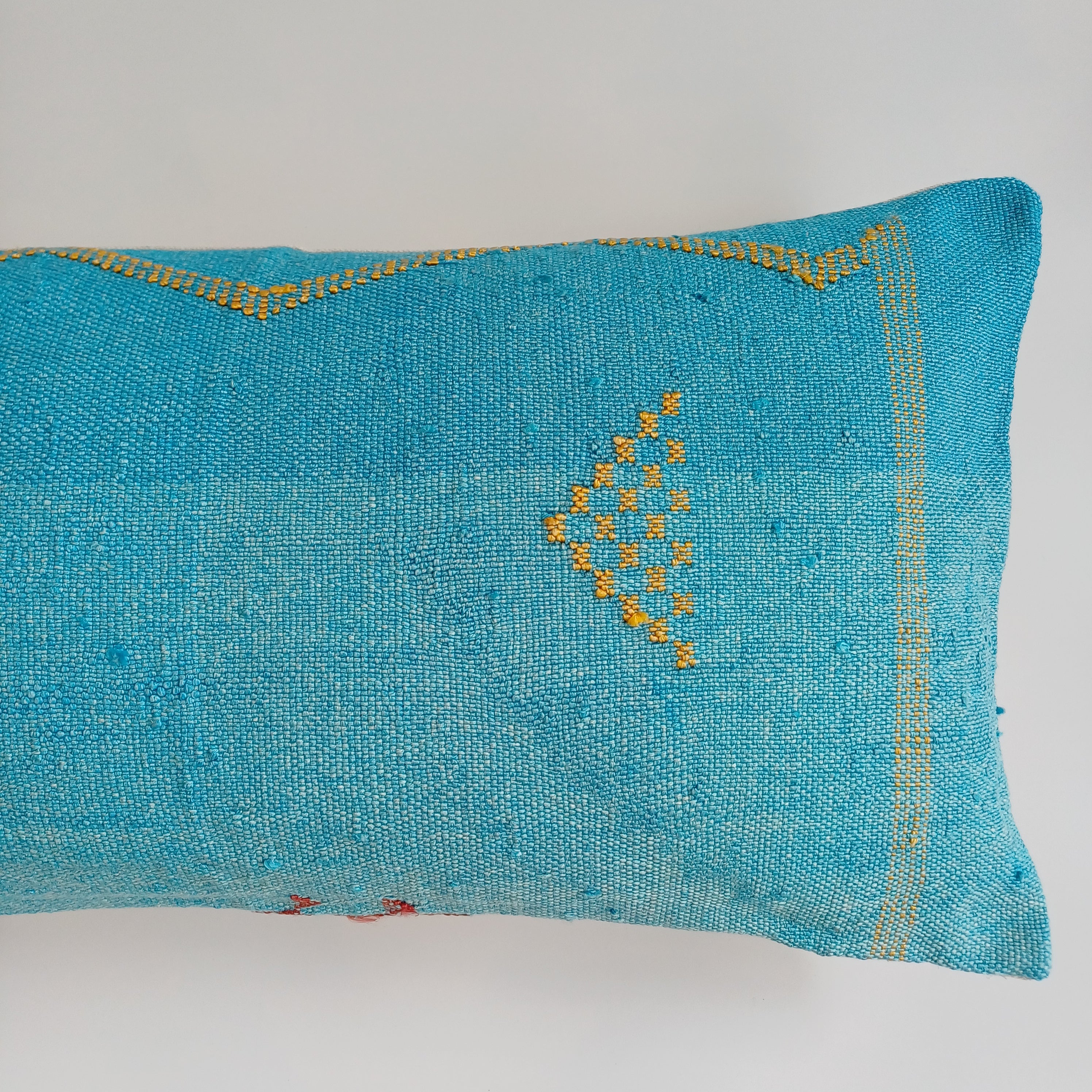 Moroccan Handmade Blue Cactus Silk Cushion Cover 24''x12'' / 60x30 CM