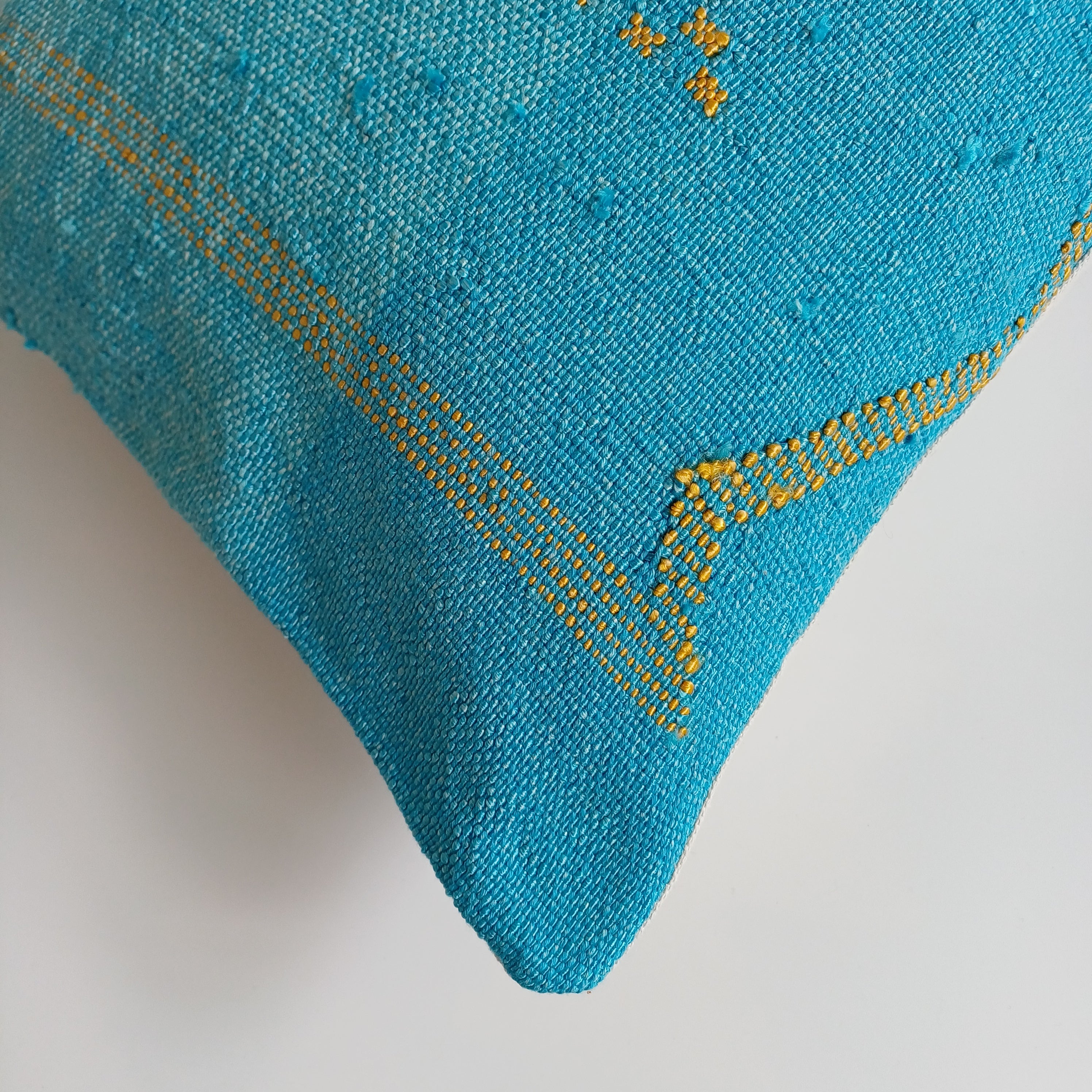 Moroccan Handmade Blue Cactus Silk Cushion Cover 24''x12'' / 60x30 CM