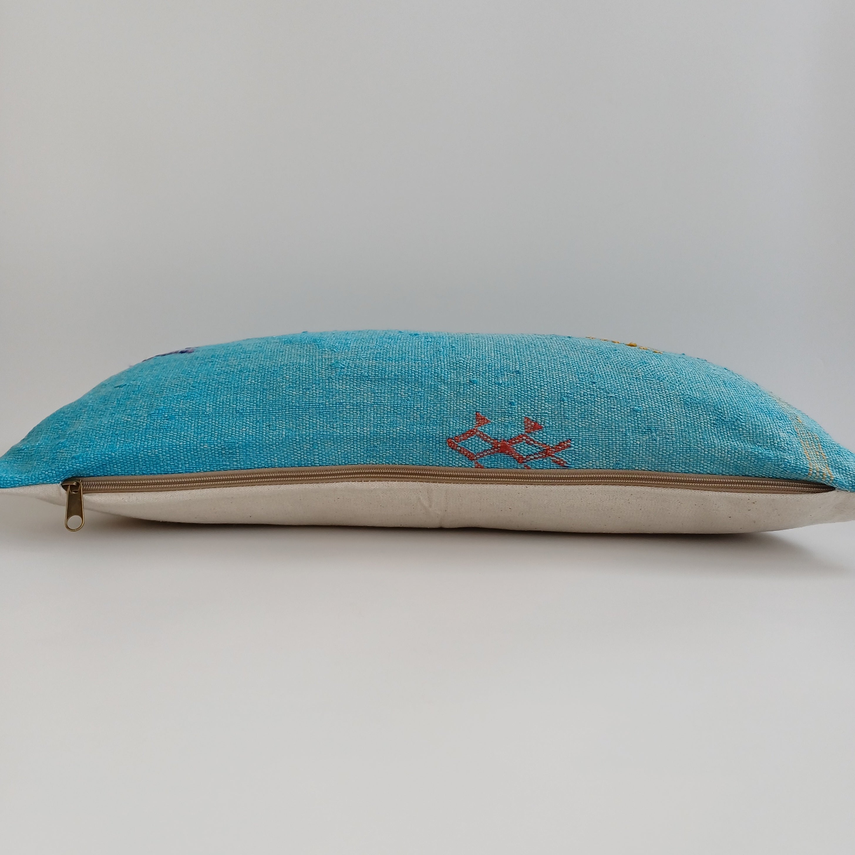 Moroccan Handmade Blue Cactus Silk Cushion Cover 24''x12'' / 60x30 CM