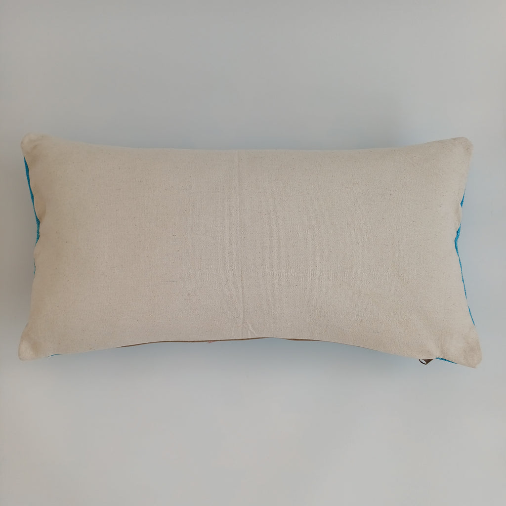 Moroccan Handmade Blue Cactus Silk Cushion Cover 24''x12'' / 60x30 CM