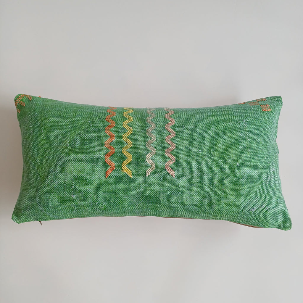 Moroccan Handmade Green Cactus Silk Cushion Cover 24''x12'' / 60x30 CM