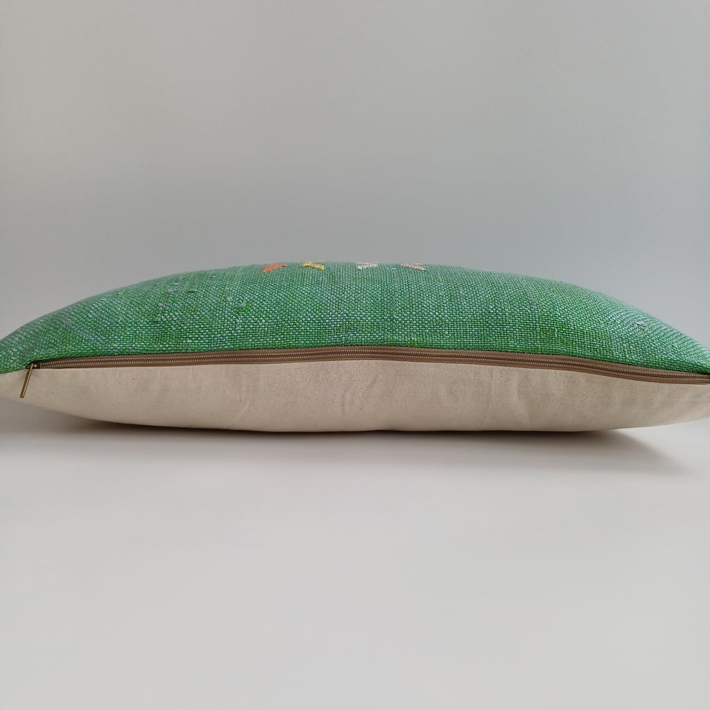 Moroccan Handmade Green Cactus Silk Cushion Cover 24''x12'' / 60x30 CM