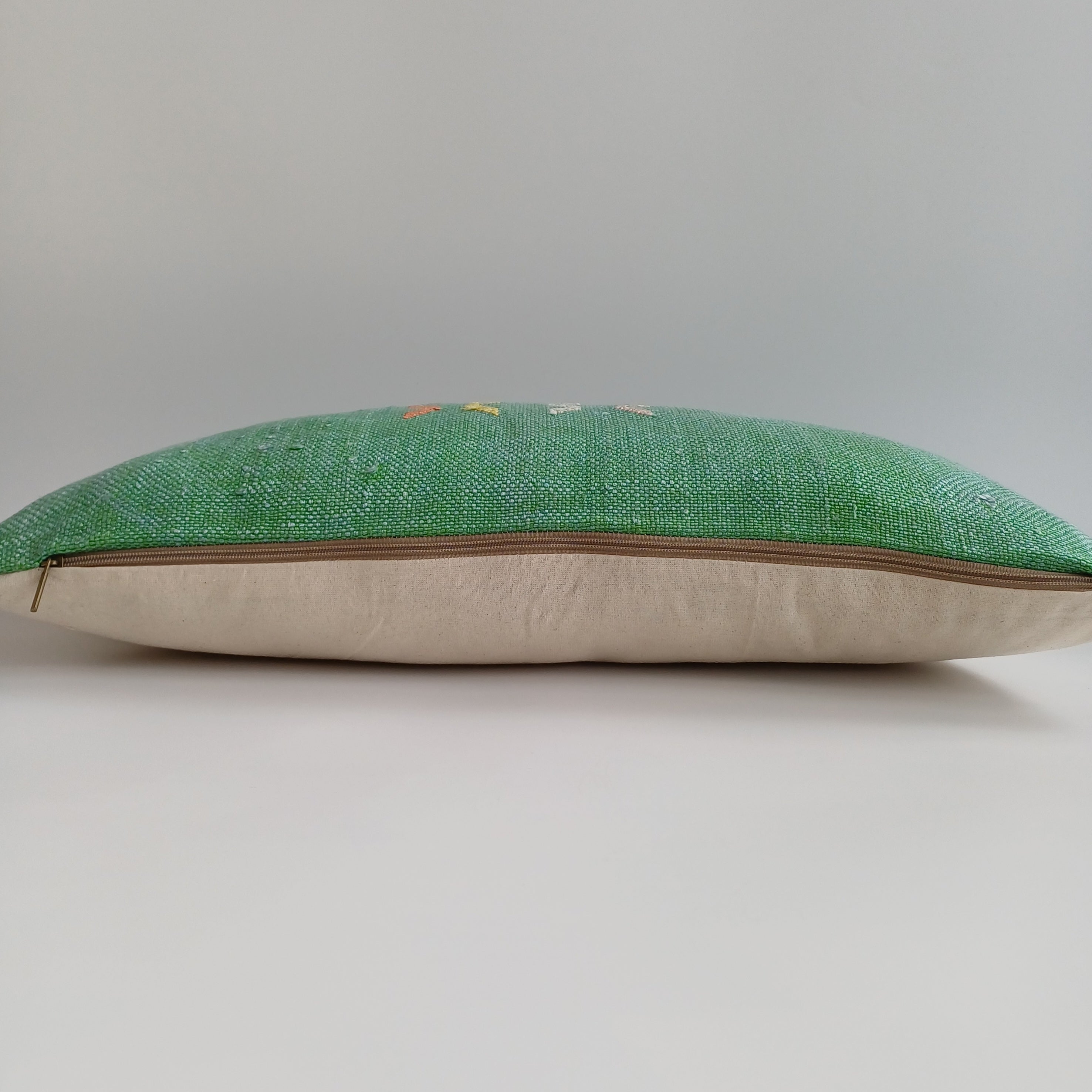 Moroccan Handmade Green Cactus Silk Cushion Cover 24''x12'' / 60x30 CM