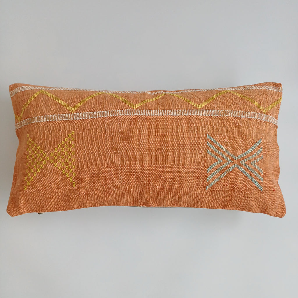 Moroccan Handmade Sunset Orange Cactus Silk Cushion Cover 24''x12'' / 60x30 CM