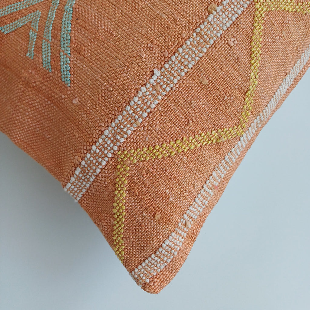 Moroccan Handmade Sunset Orange Cactus Silk Cushion Cover 24''x12'' / 60x30 CM