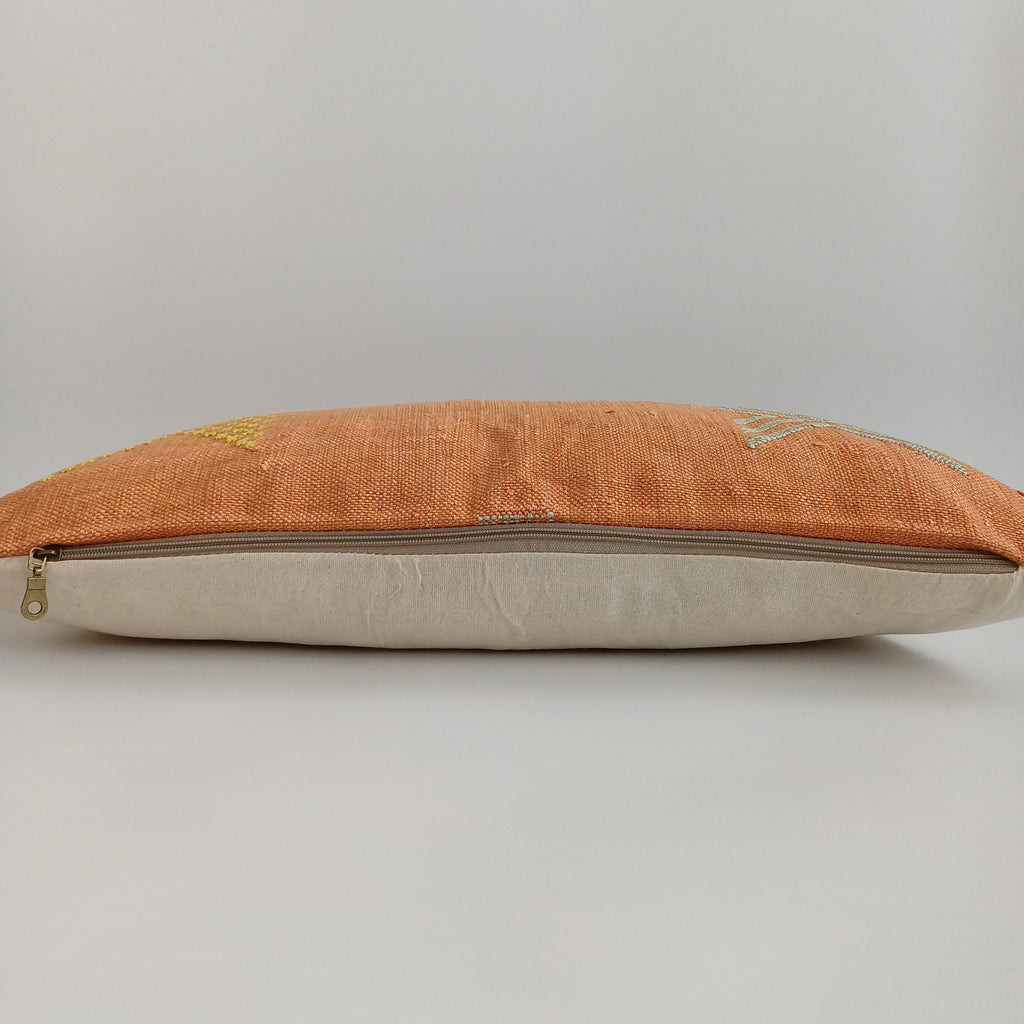 Moroccan Handmade Sunset Orange Cactus Silk Cushion Cover 24''x12'' / 60x30 CM