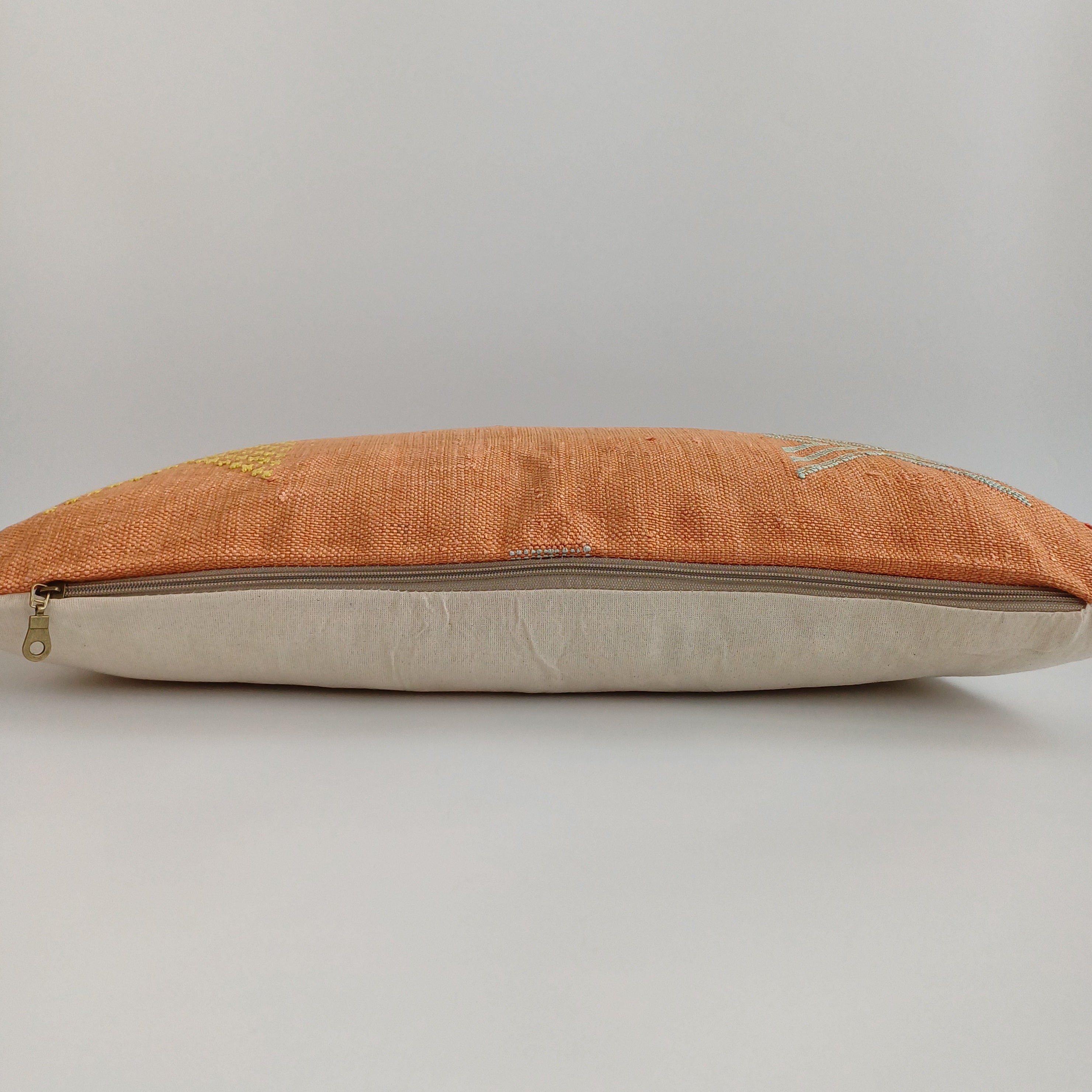 Moroccan Handmade Sunset Orange Cactus Silk Cushion Cover 24''x12'' / 60x30 CM