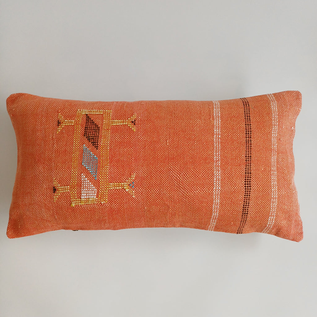 Moroccan Handmade Sunset Orange Cactus Silk Cushion Cover 24''x12'' / 60x30 CM