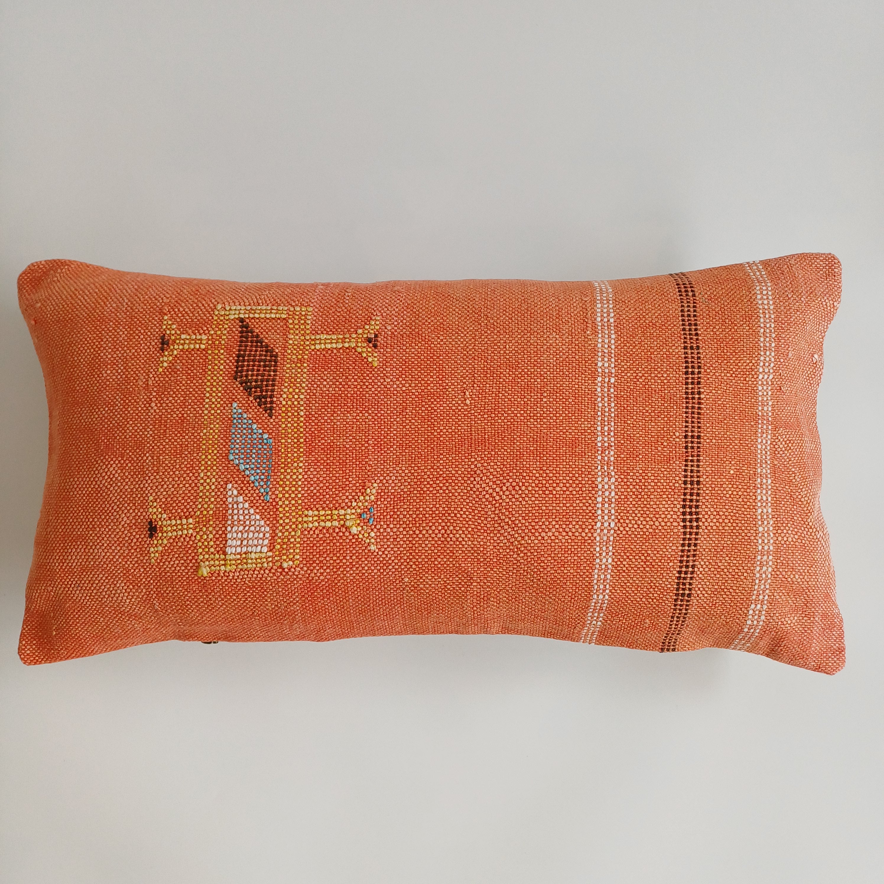 Moroccan Handmade Sunset Orange Cactus Silk Cushion Cover 24''x12'' / 60x30 CM