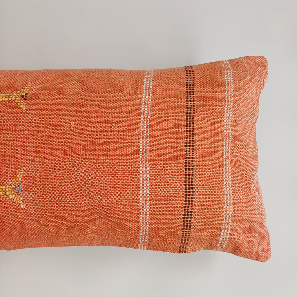 Moroccan Handmade Sunset Orange Cactus Silk Cushion Cover 24''x12'' / 60x30 CM