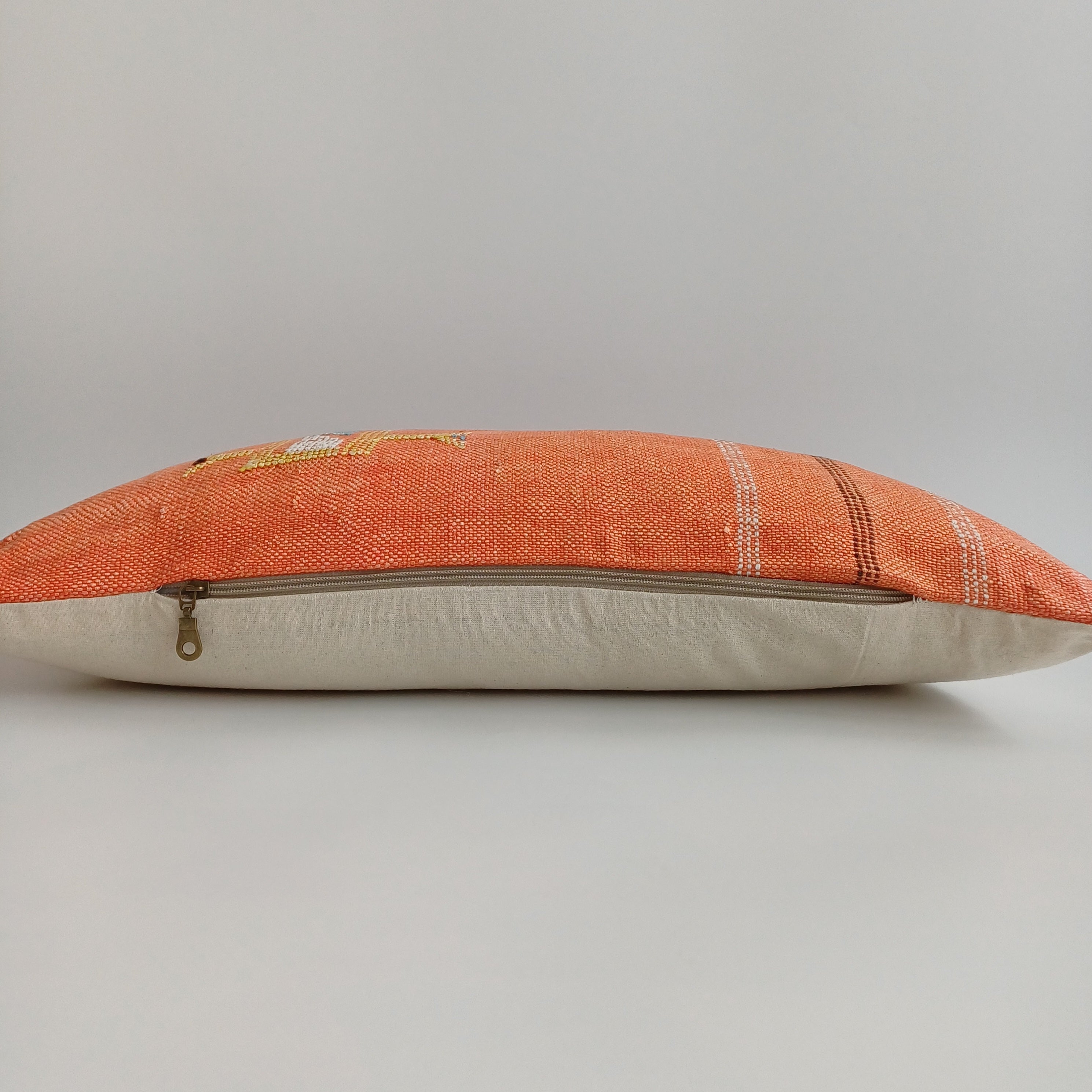 Moroccan Handmade Sunset Orange Cactus Silk Cushion Cover 24''x12'' / 60x30 CM