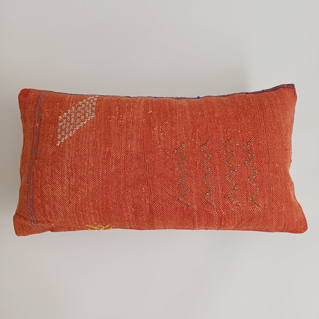 Moroccan Handmade Orange Red Cactus Silk Cushion Cover 24''x12'' / 60x30 CM
