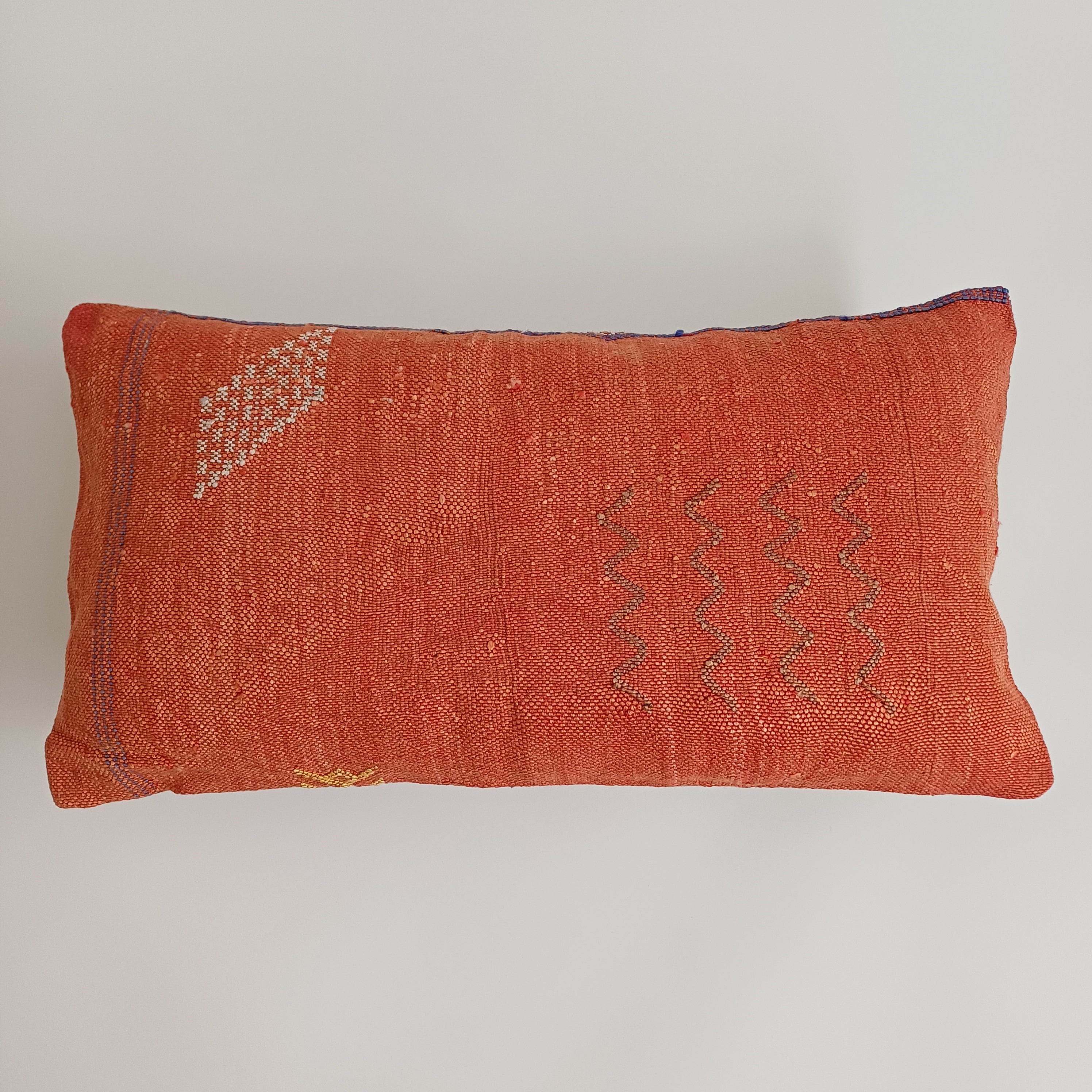 Moroccan Handmade Orange Red Cactus Silk Cushion Cover 24''x12'' / 60x30 CM