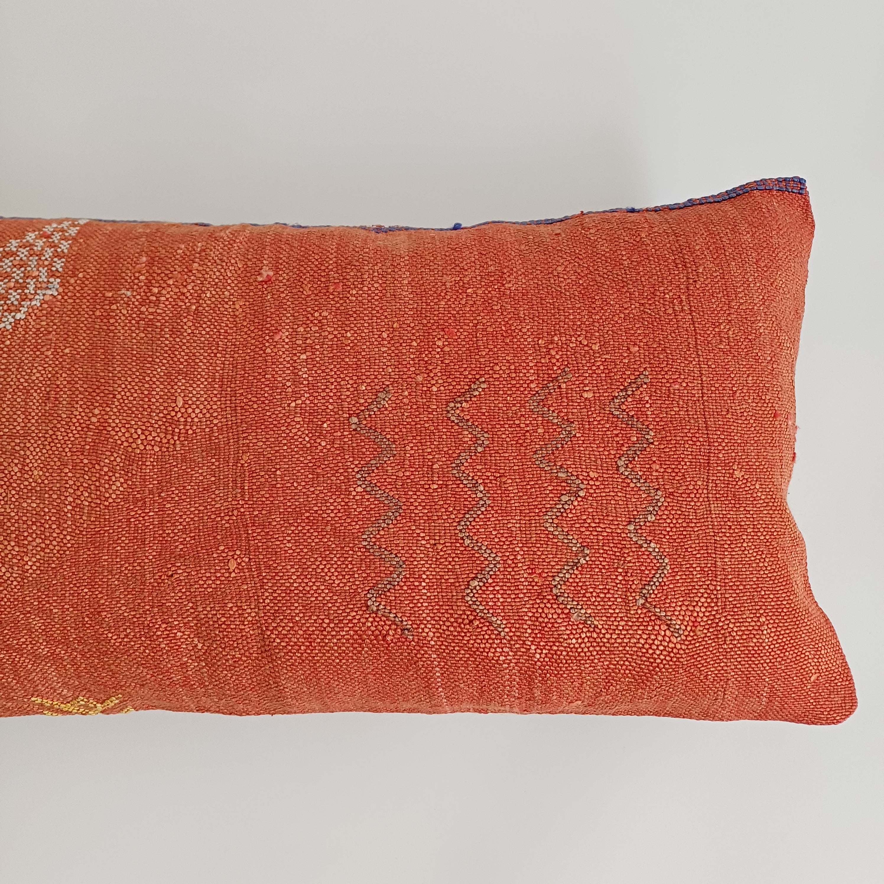 Moroccan Handmade Orange Red Cactus Silk Cushion Cover 24''x12'' / 60x30 CM
