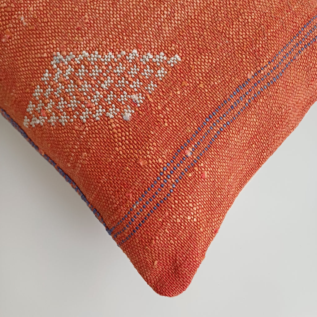 Moroccan Handmade Orange Red Cactus Silk Cushion Cover 24''x12'' / 60x30 CM