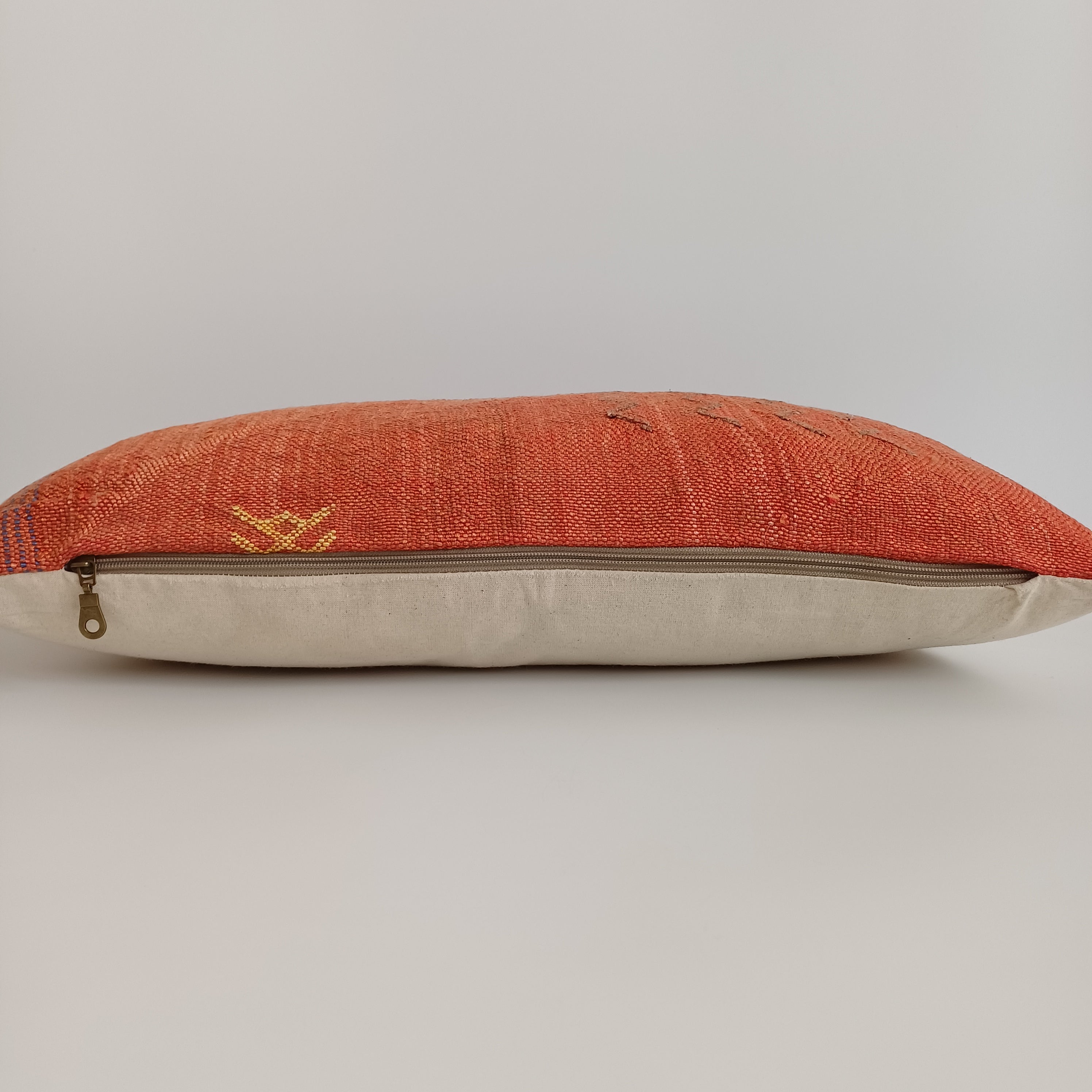 Moroccan Handmade Orange Red Cactus Silk Cushion Cover 24''x12'' / 60x30 CM