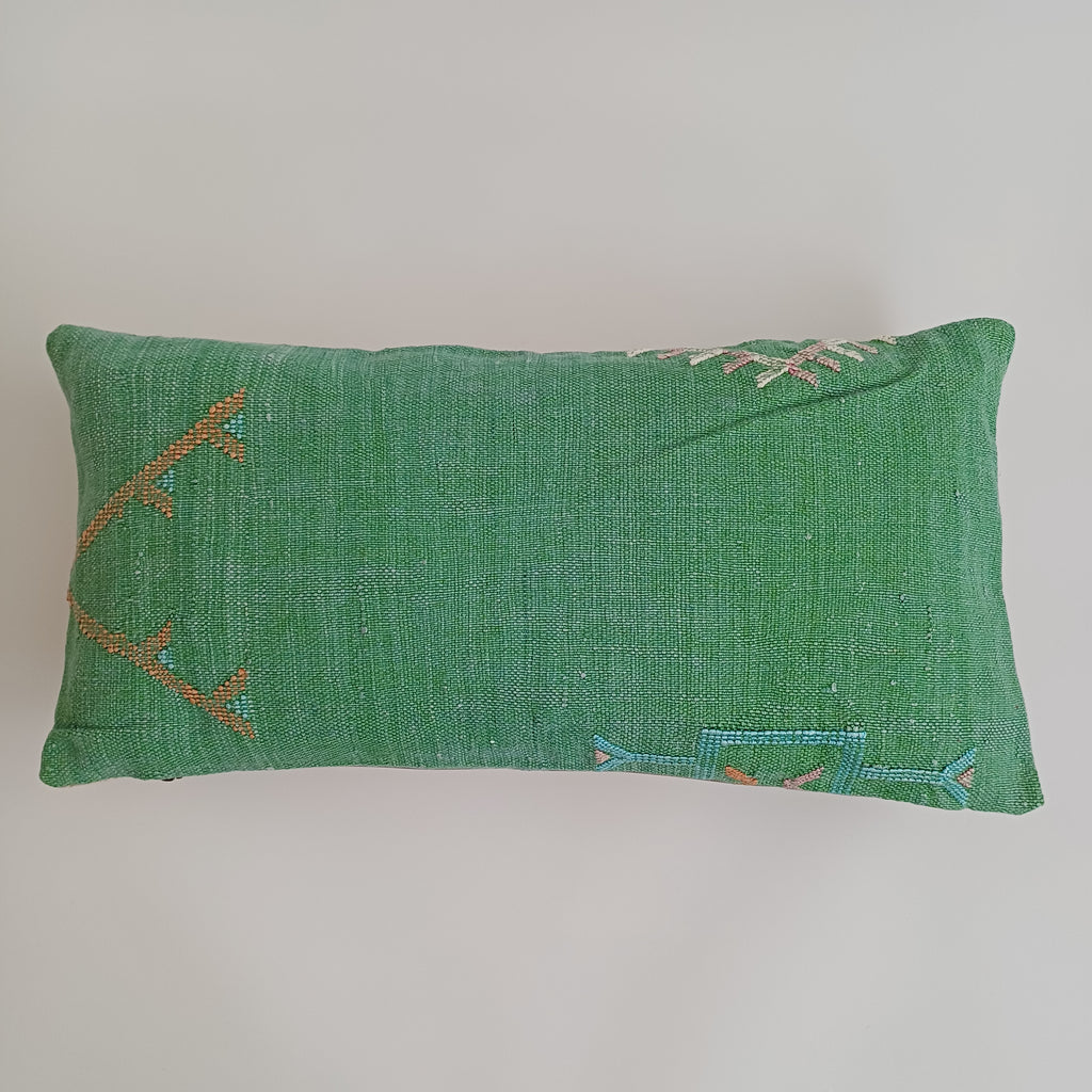 Moroccan Handmade Green Cactus Silk Cushion Cover 24''x12'' / 60x30 CM