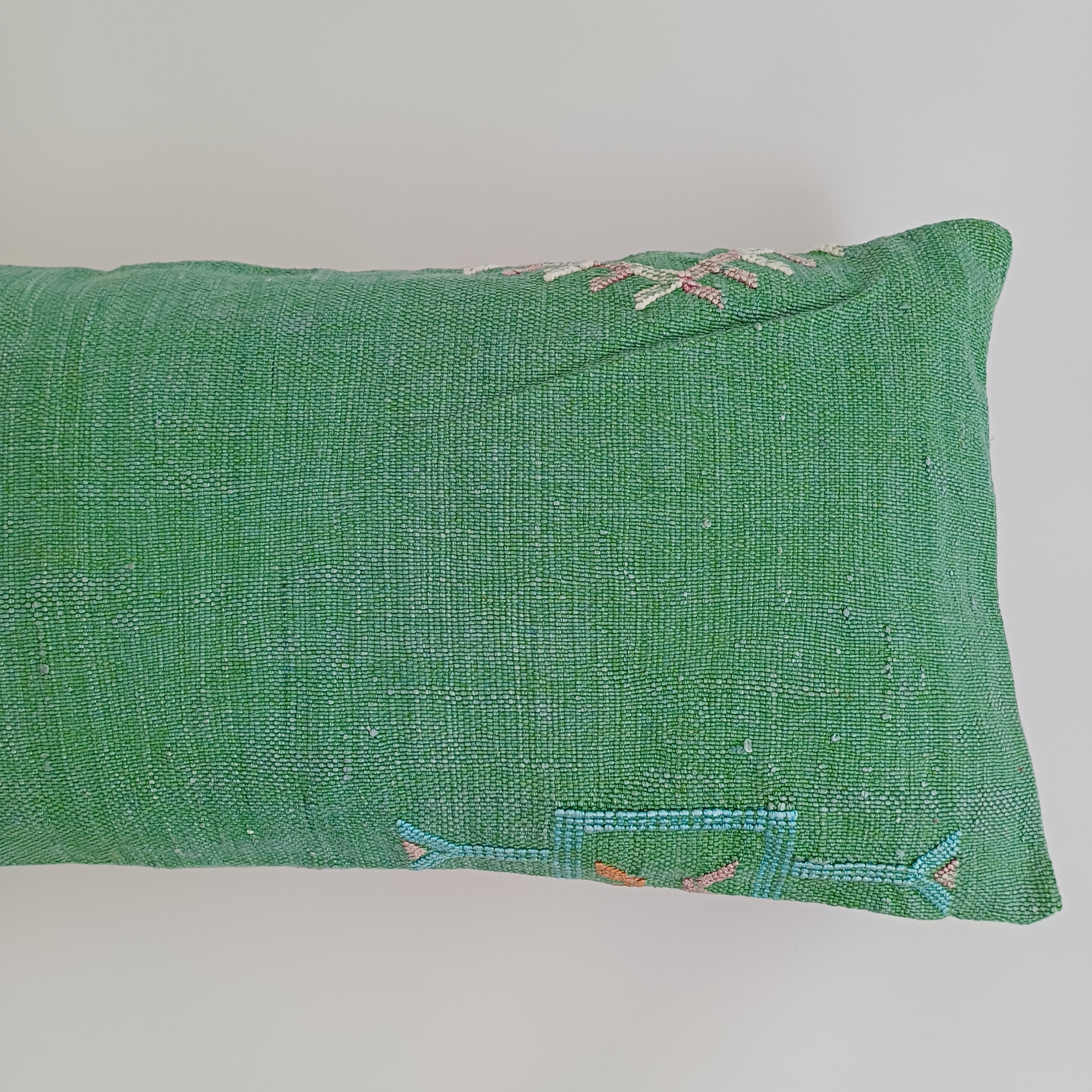 Moroccan Handmade Green Cactus Silk Cushion Cover 24''x12'' / 60x30 CM