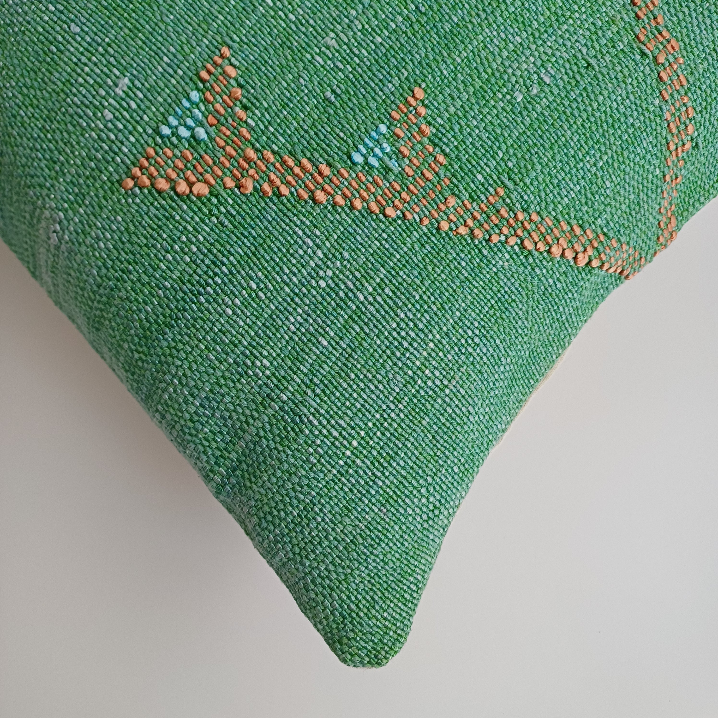 Moroccan Handmade Green Cactus Silk Cushion Cover 24''x12'' / 60x30 CM