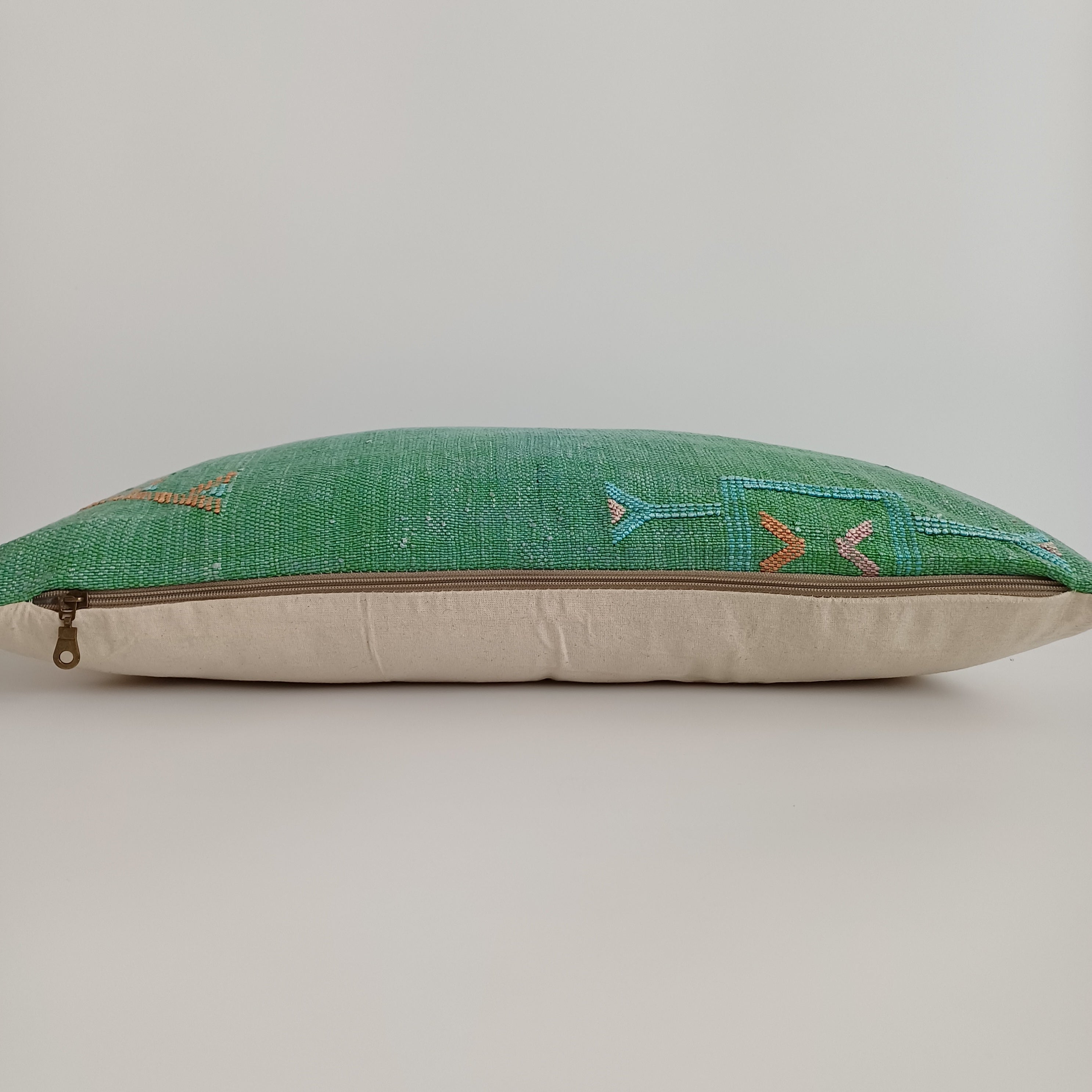 Moroccan Handmade Green Cactus Silk Cushion Cover 24''x12'' / 60x30 CM