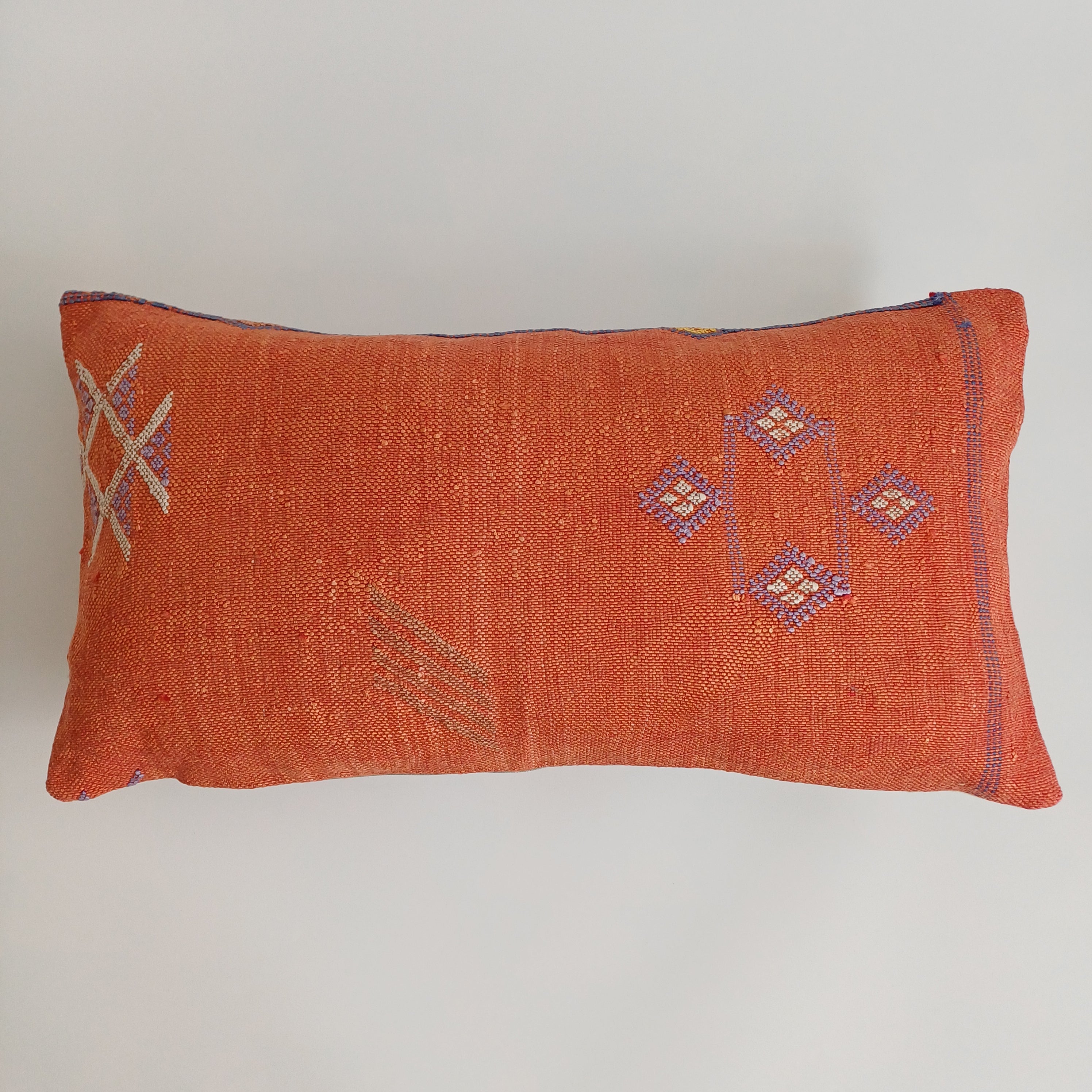 Moroccan Handmade Orange Red Cactus Silk Cushion Cover 24''x12'' / 60x30 CM