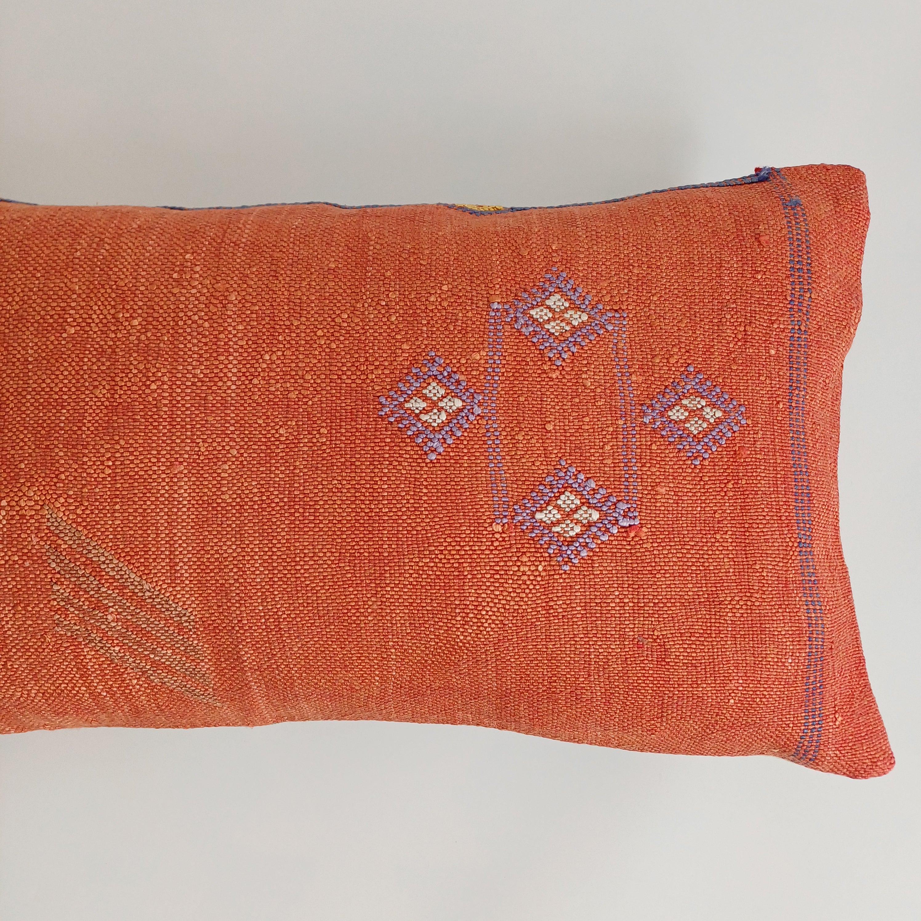 Moroccan Handmade Orange Red Cactus Silk Cushion Cover 24''x12'' / 60x30 CM