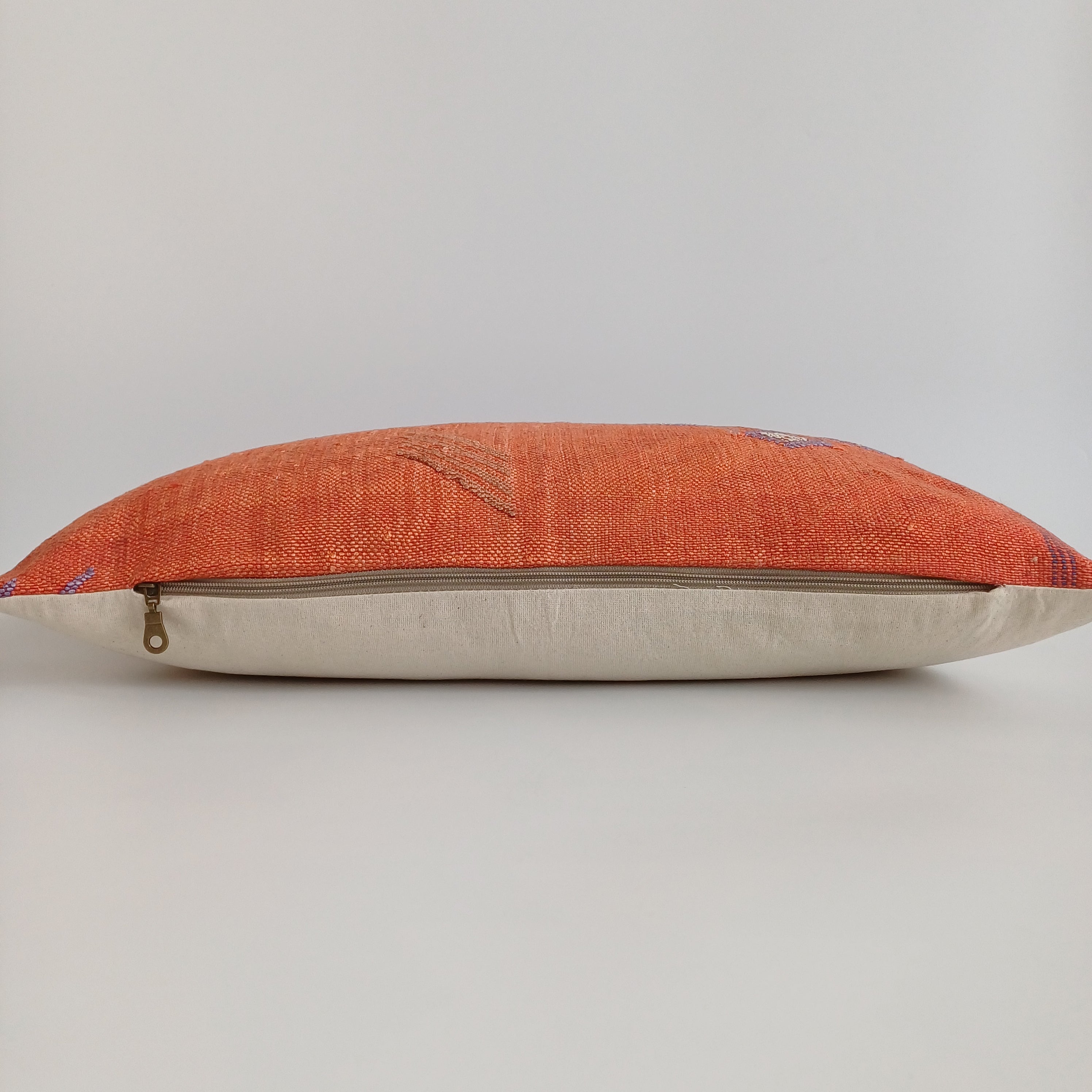 Moroccan Handmade Orange Red Cactus Silk Cushion Cover 24''x12'' / 60x30 CM