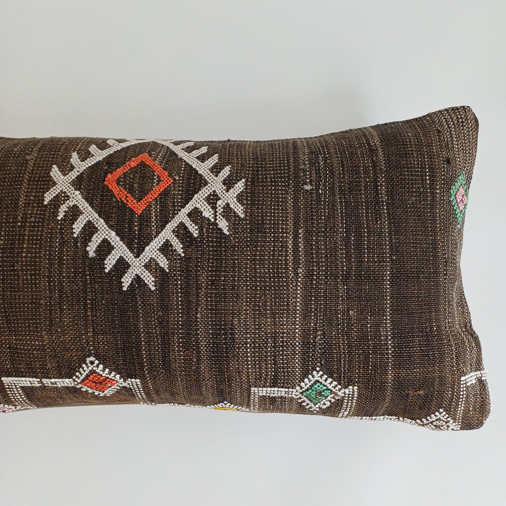 Moroccan Handmade Charcoal Brown Cactus Silk Cushion Cover 24''x12'' / 60x30 CM