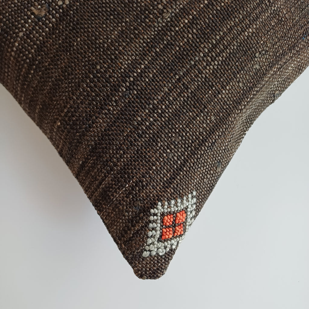 Moroccan Handmade Charcoal Brown Cactus Silk Cushion Cover 24''x12'' / 60x30 CM