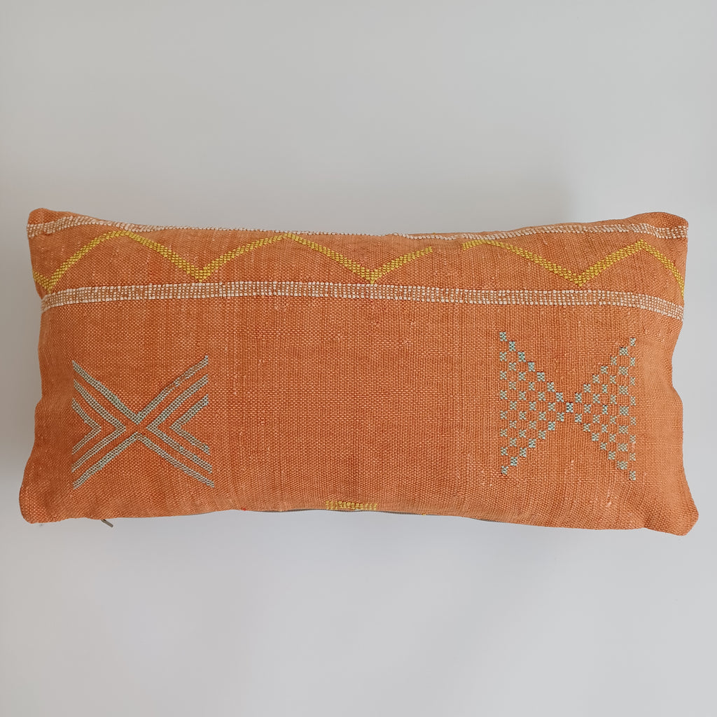 Moroccan Handmade Sunset Orange Cactus Silk Cushion Cover 24''x12'' / 60x30 CM