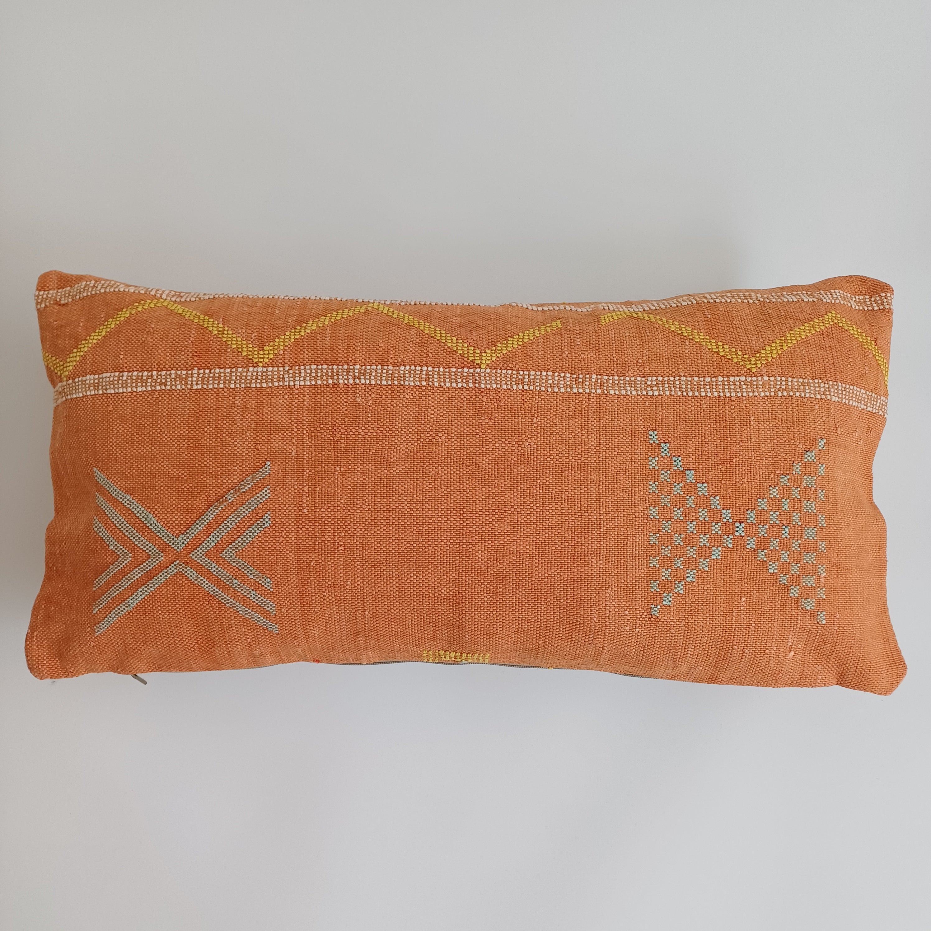 Moroccan Handmade Sunset Orange Cactus Silk Cushion Cover 24''x12'' / 60x30 CM