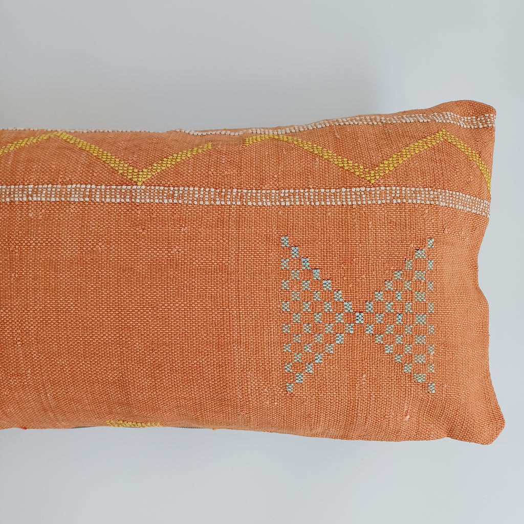 Moroccan Handmade Sunset Orange Cactus Silk Cushion Cover 24''x12'' / 60x30 CM