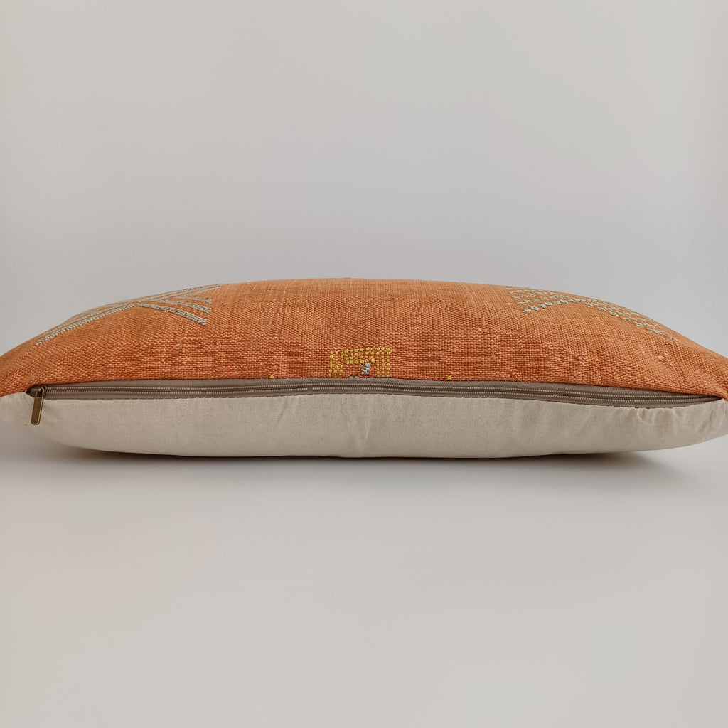 Moroccan Handmade Sunset Orange Cactus Silk Cushion Cover 24''x12'' / 60x30 CM