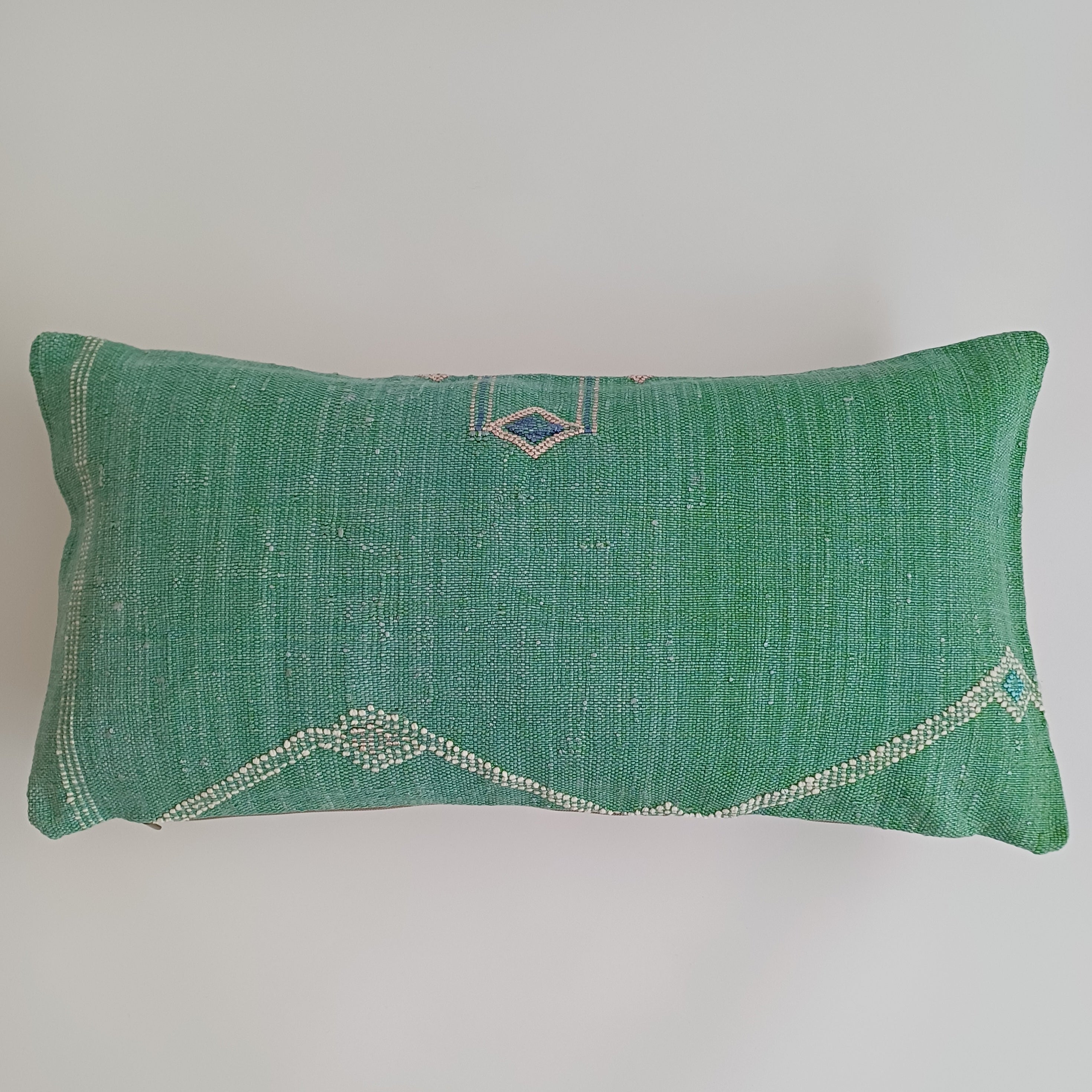 Moroccan Handmade Sage Green Cactus Silk Cushion Cover 24''x12'' / 60x30 CM