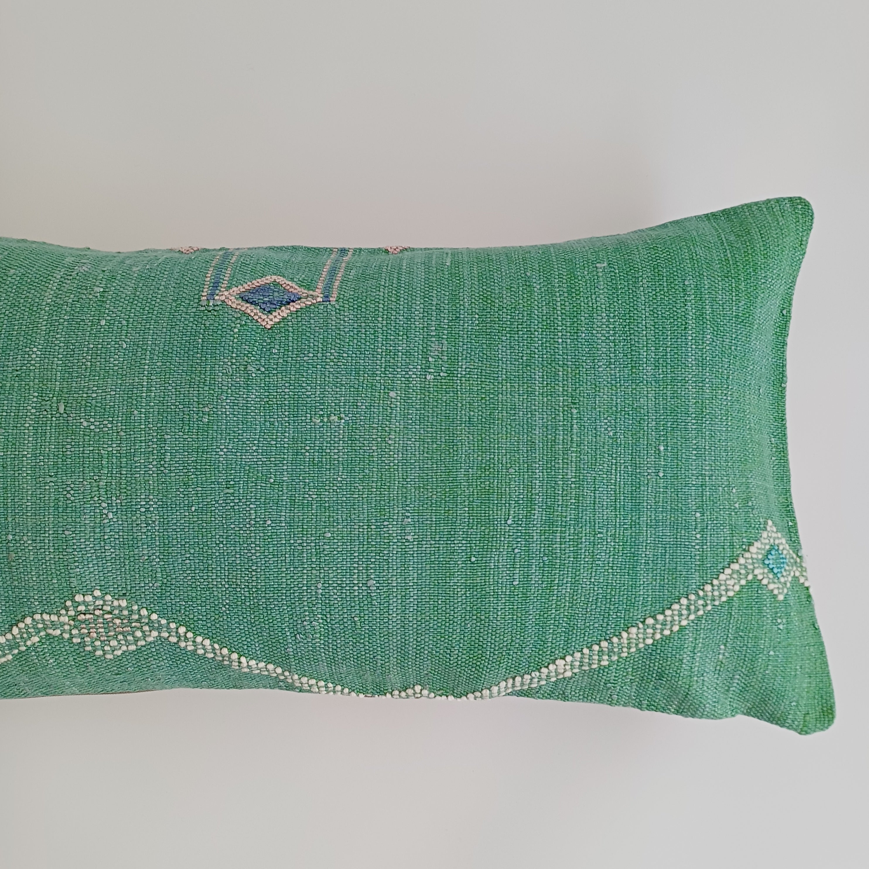 Moroccan Handmade Sage Green Cactus Silk Cushion Cover 24''x12'' / 60x30 CM