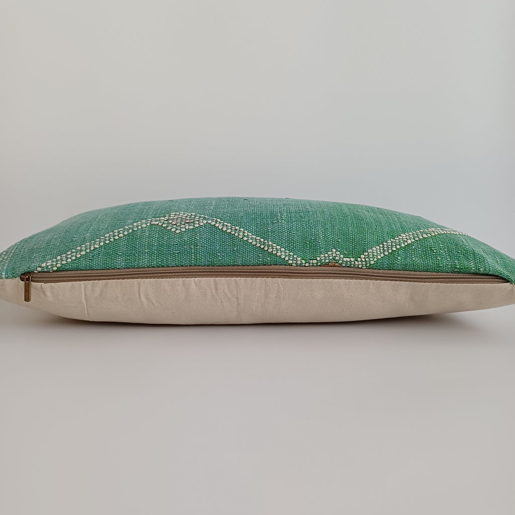 Moroccan Handmade Sage Green Cactus Silk Cushion Cover 24''x12'' / 60x30 CM