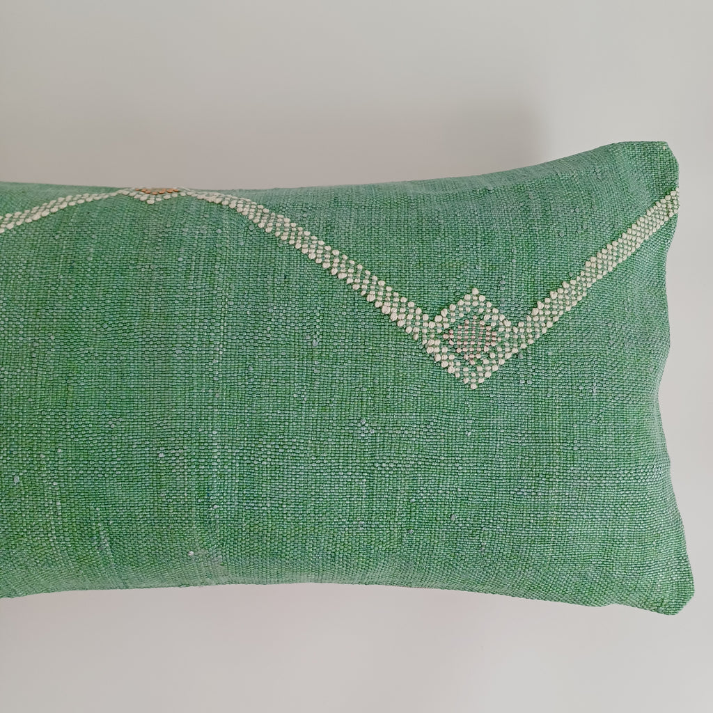 Moroccan Handmade Sage Green Cactus Silk Cushion Cover 24''x12'' / 60x30 CM
