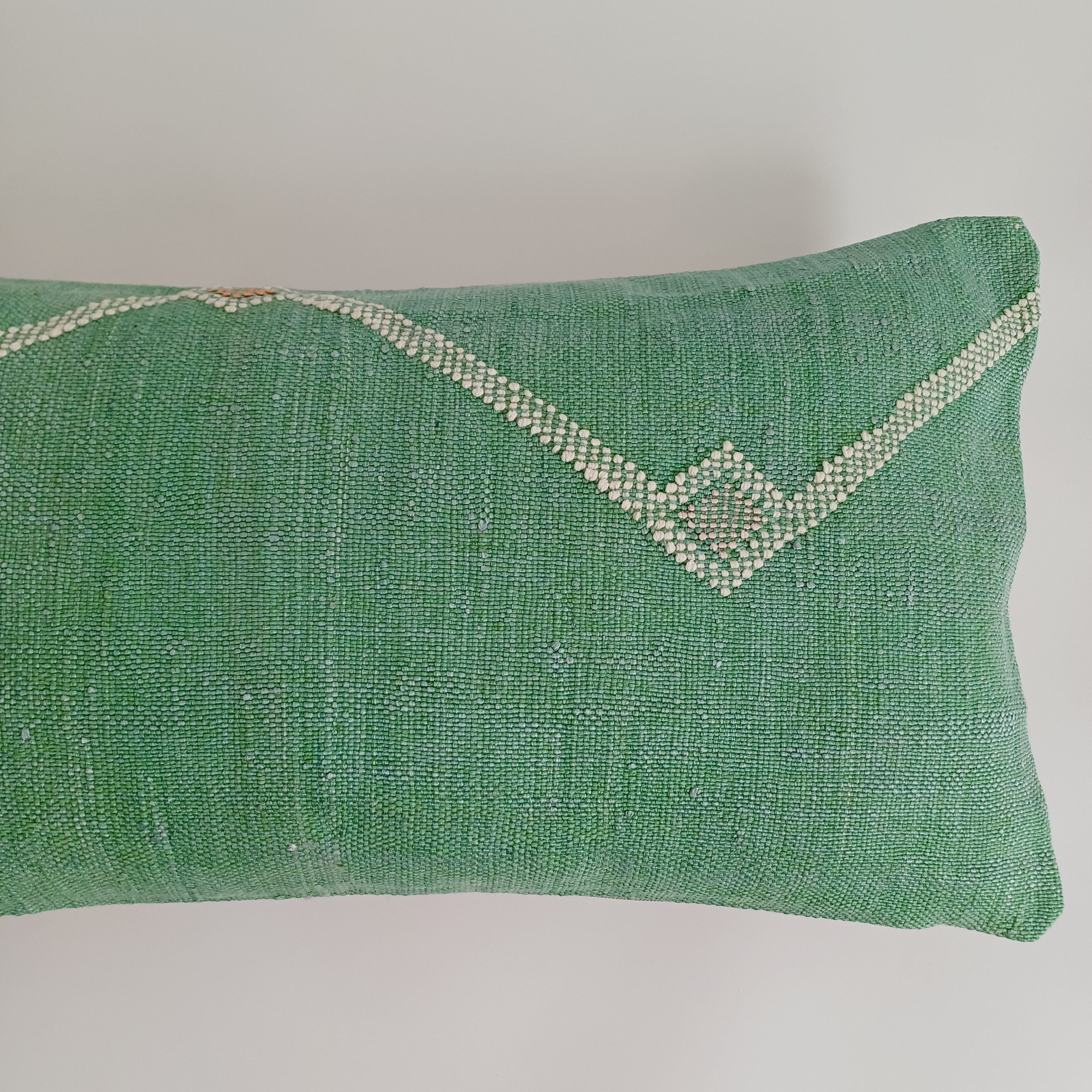 Moroccan Handmade Sage Green Cactus Silk Cushion Cover 24''x12'' / 60x30 CM