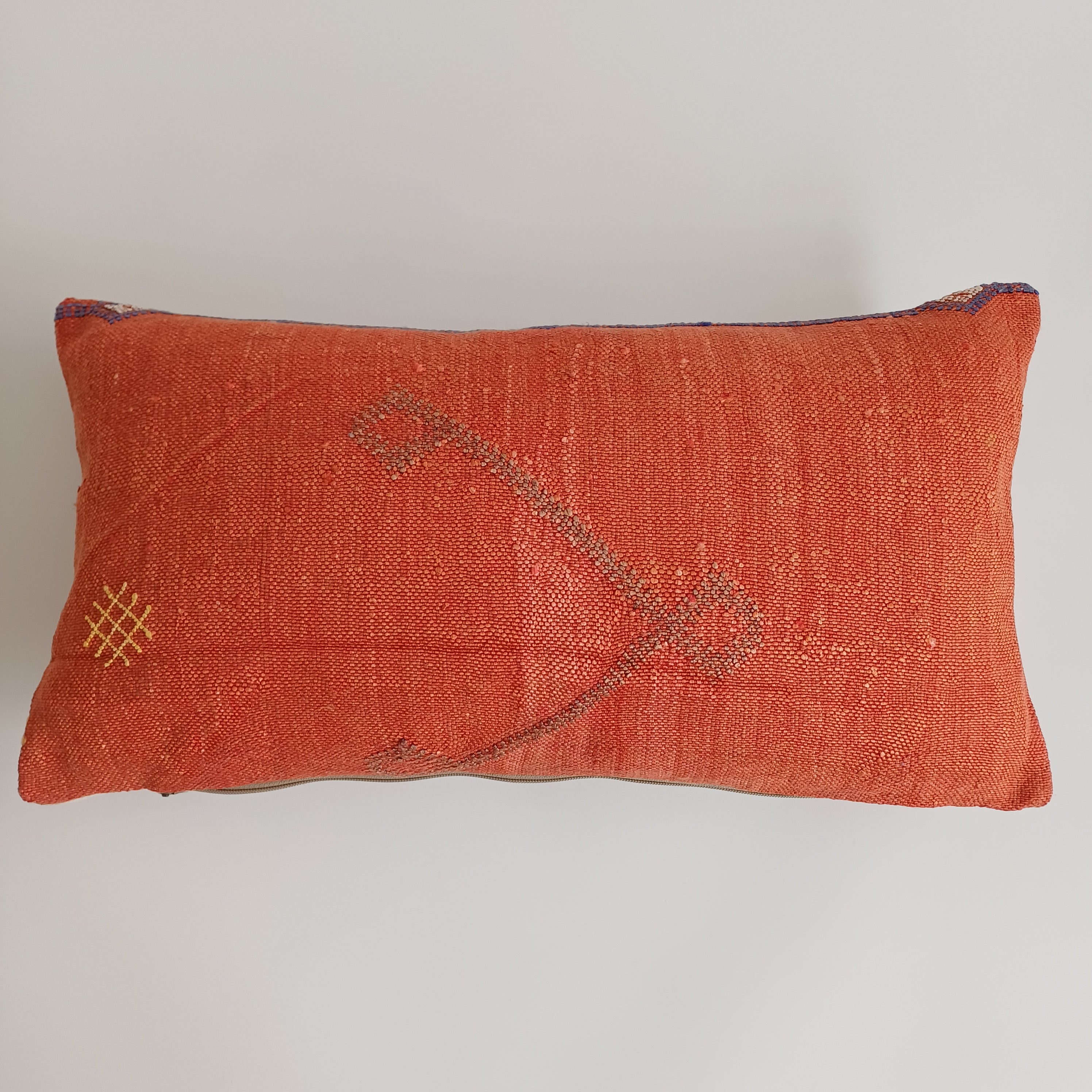 Moroccan Handmade Orange Red Cactus Silk Cushion Cover 24''x12'' / 60x30 CM