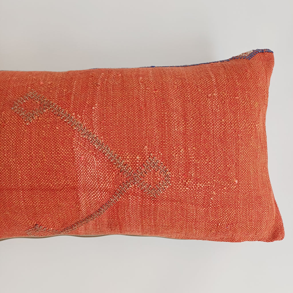 Moroccan Handmade Orange Red Cactus Silk Cushion Cover 24''x12'' / 60x30 CM