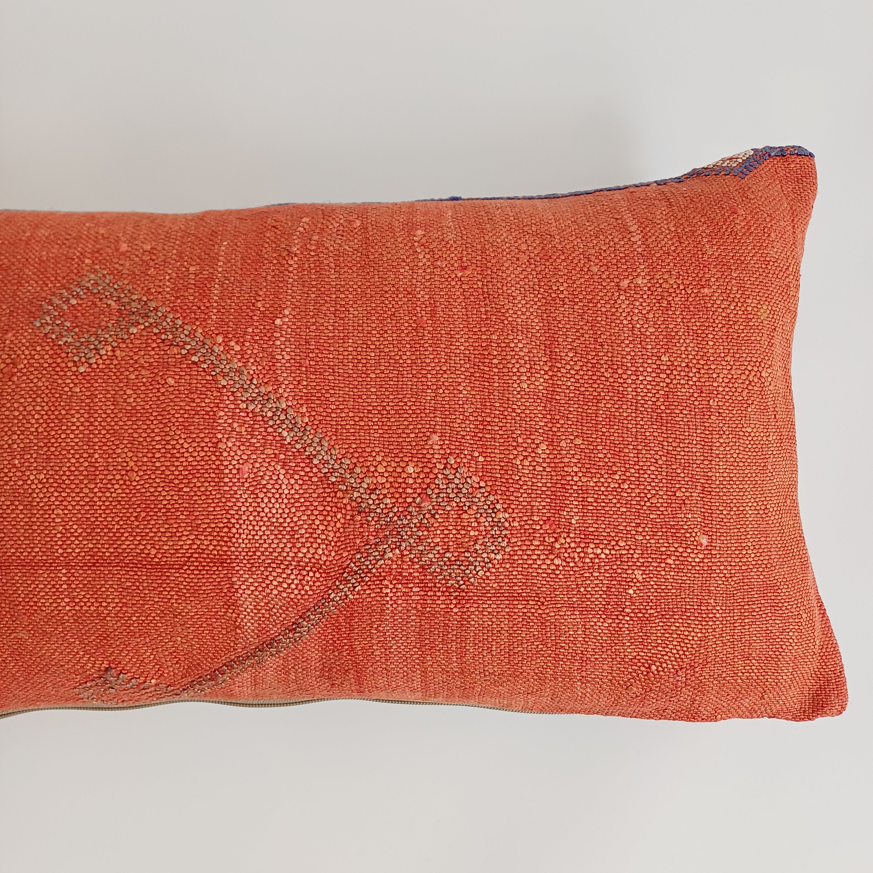 Moroccan Handmade Orange Red Cactus Silk Cushion Cover 24''x12'' / 60x30 CM
